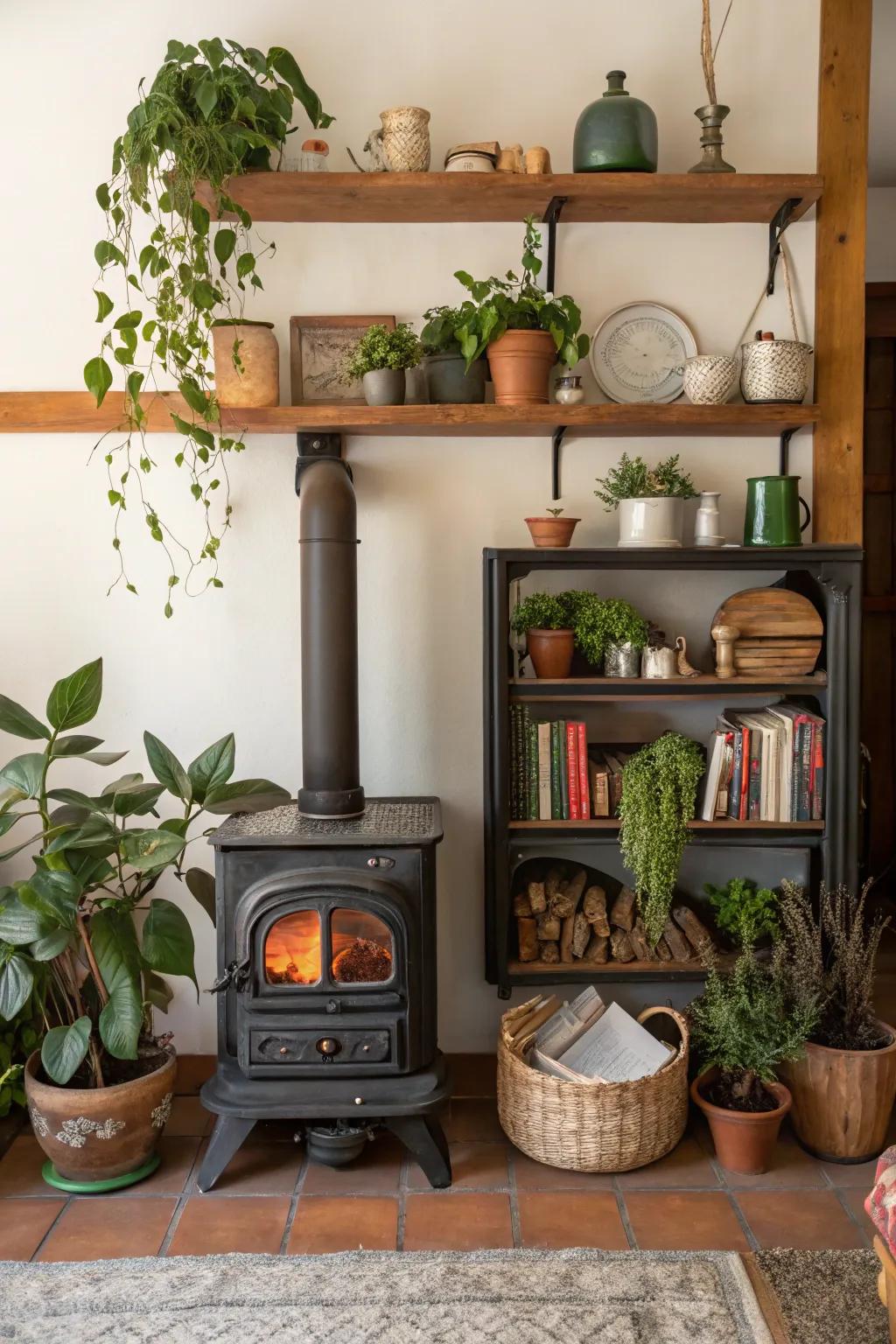 Display shelving adds function and style to your heater area.