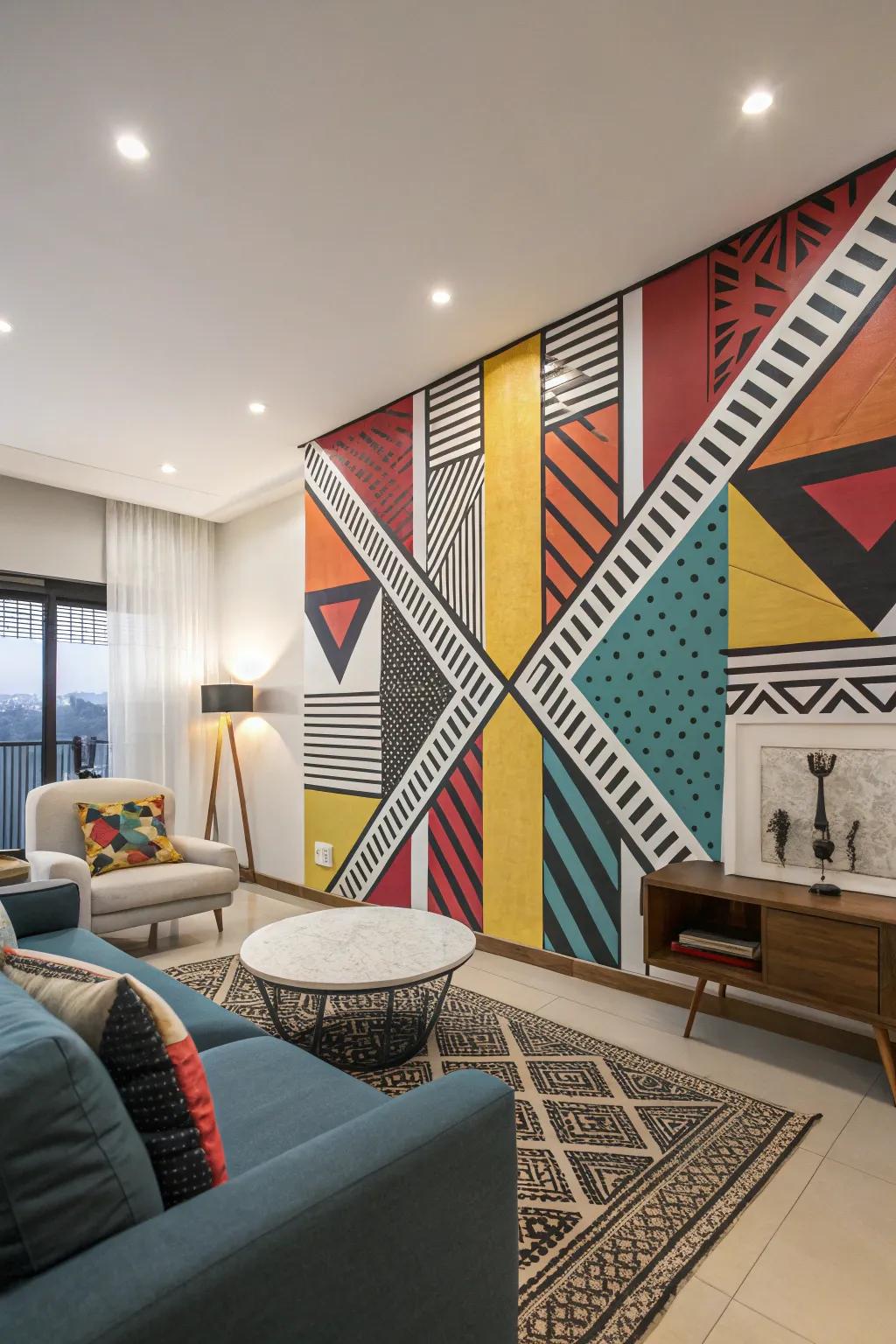 Add a modern spin with an elegant shape mural.
