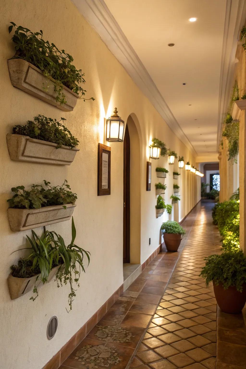 Artistic pottery containers introduce sophistication to any wall.