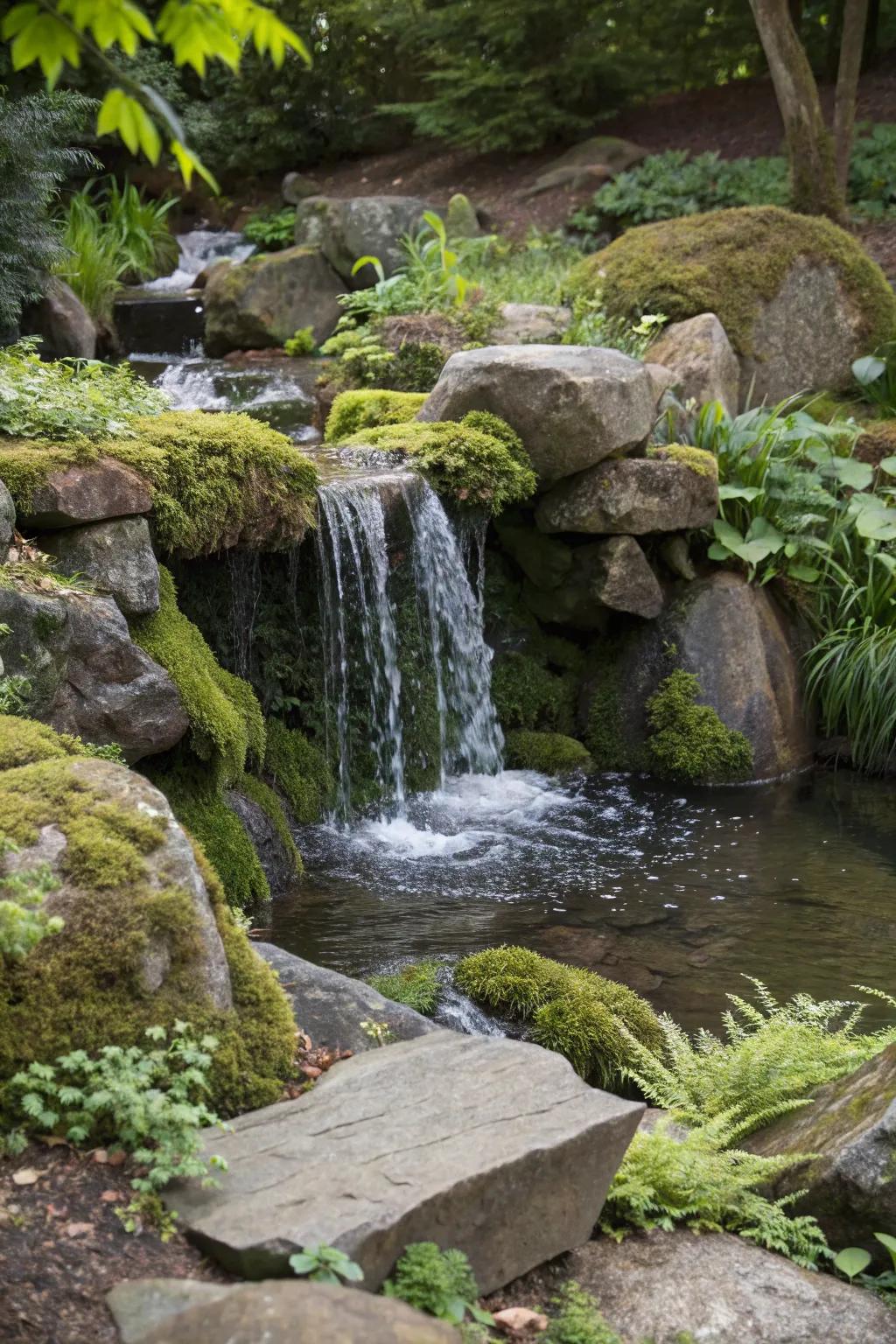 A pondless waterfall gives the appeal of running water without needing a pond.