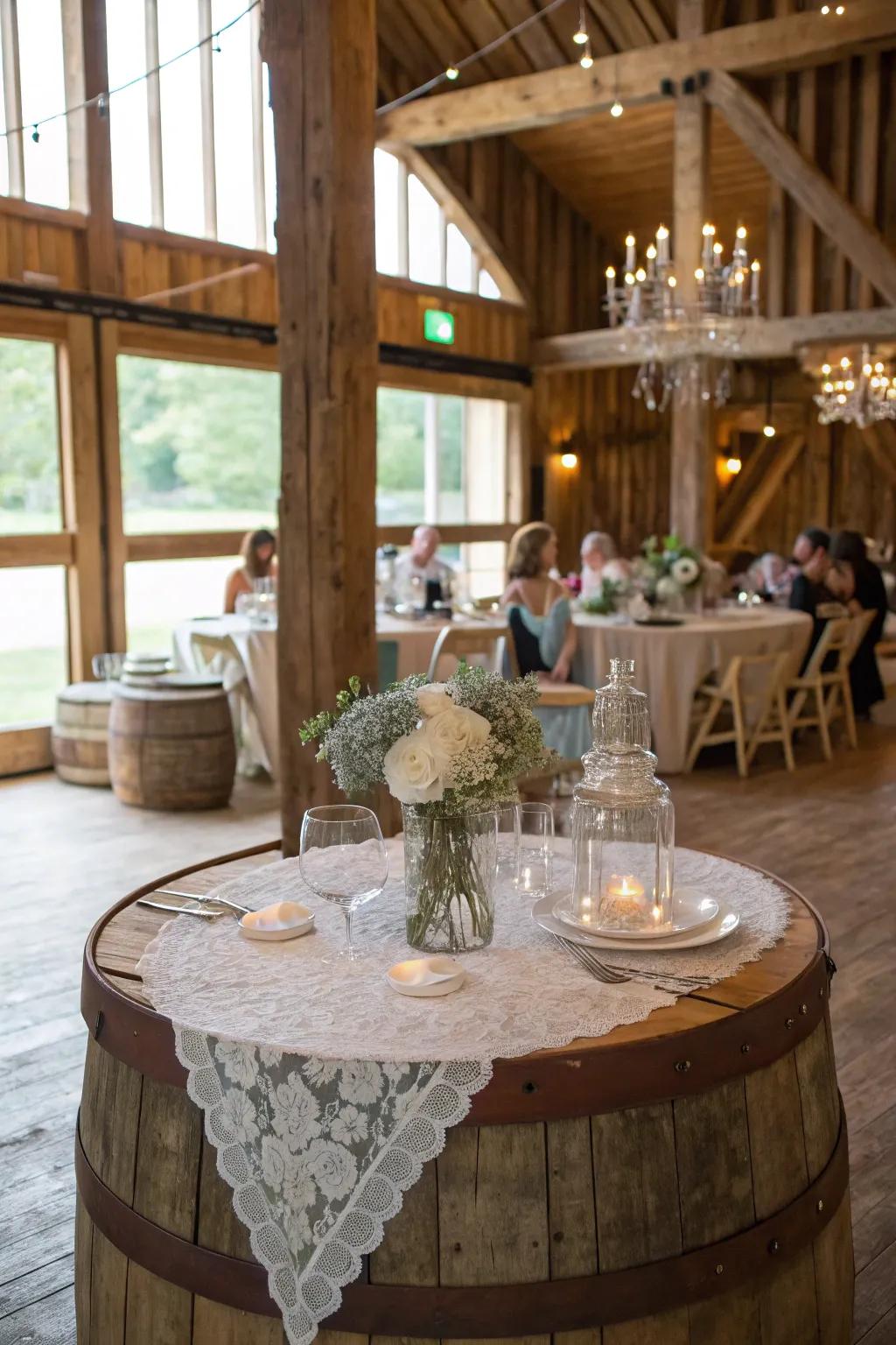 Homespun charm with wood and glass aspects for a warm sensation.