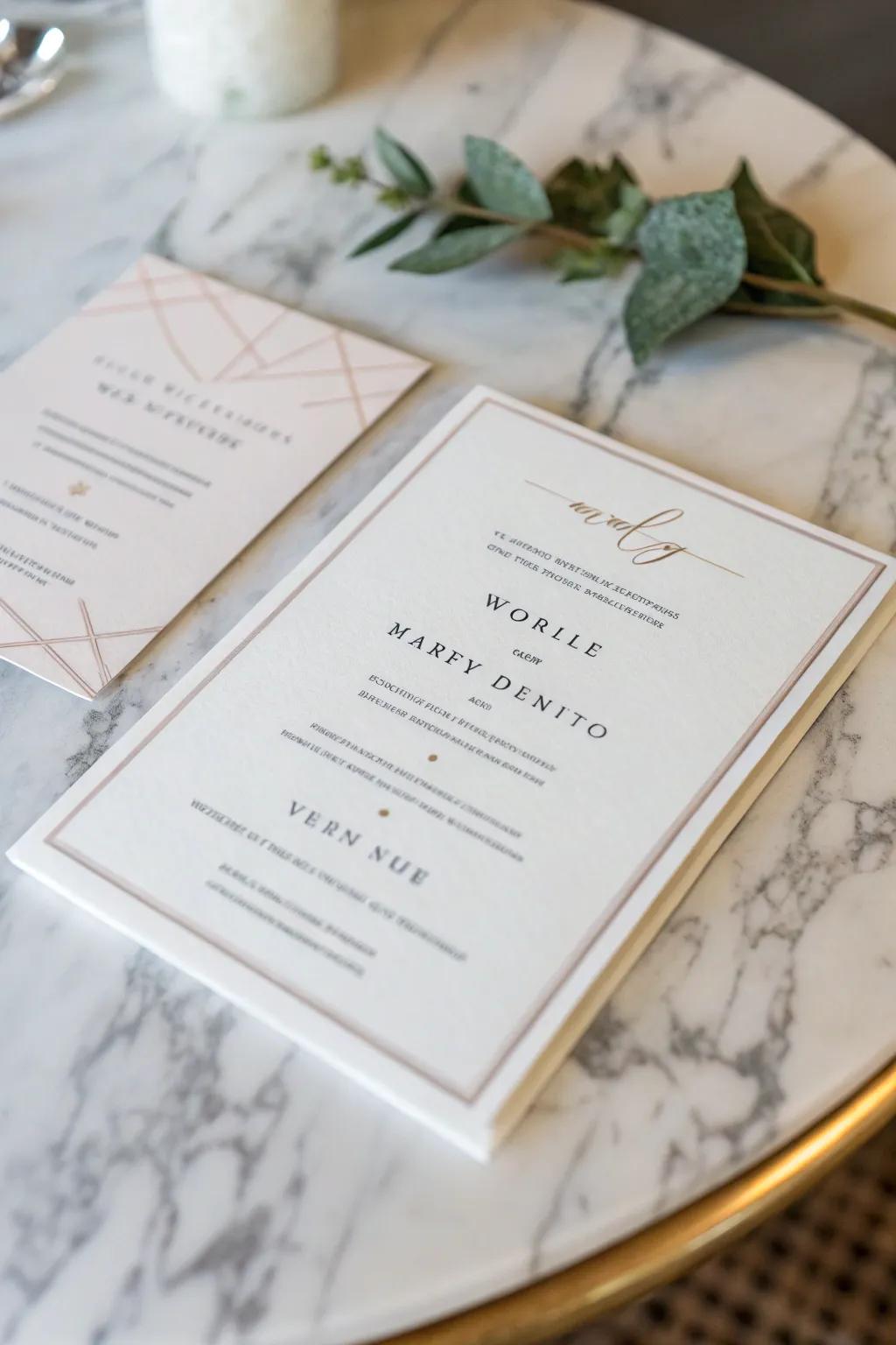 A minimalist wedding invitation featuring an elegant, modern aesthetic.