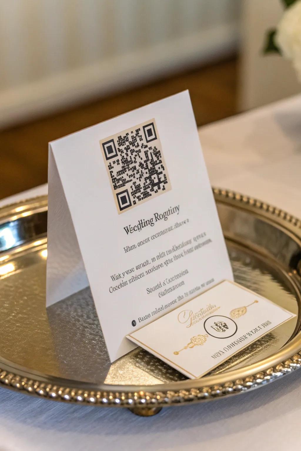 A modern registry card featuring a convenient QR code for guests.