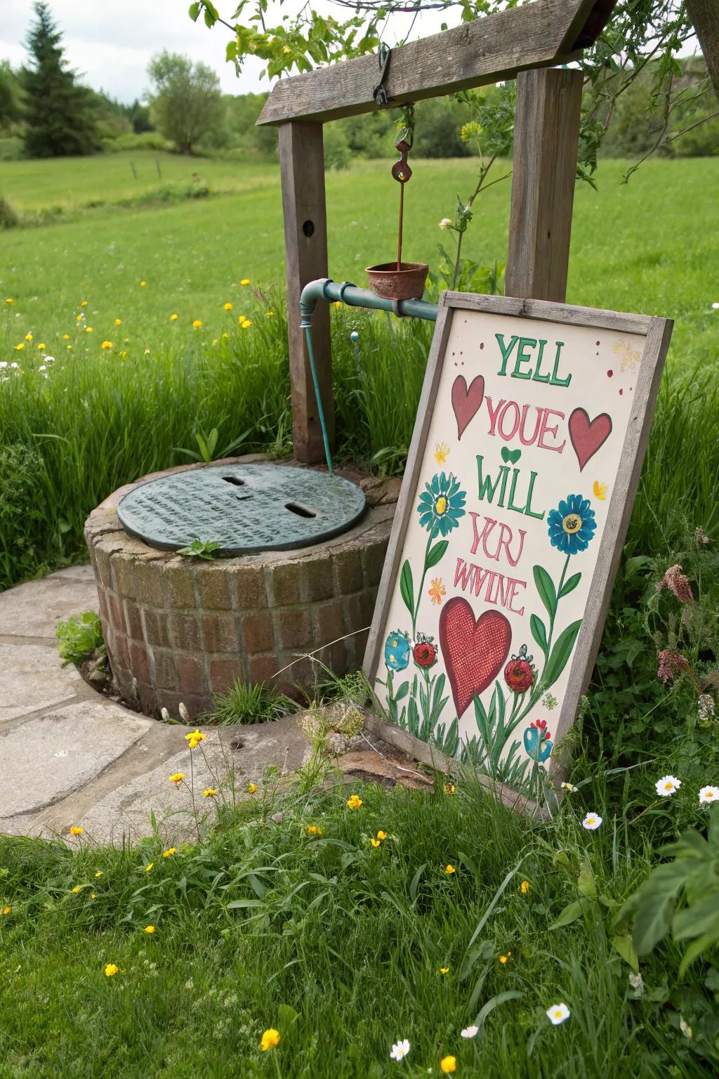 An amusing marker transforms this surface feature into a garden conversation initiator.