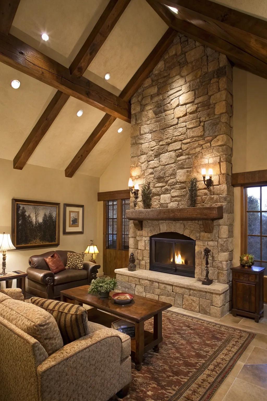 Raw elements like rock and timber merge the outdoors with your interior.