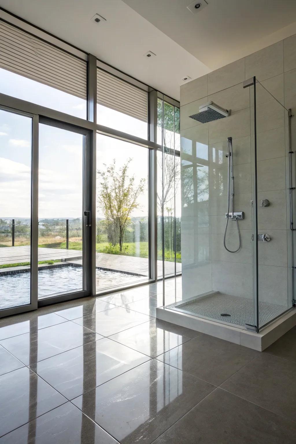 A radiant wet room immersed in natural sunlight.