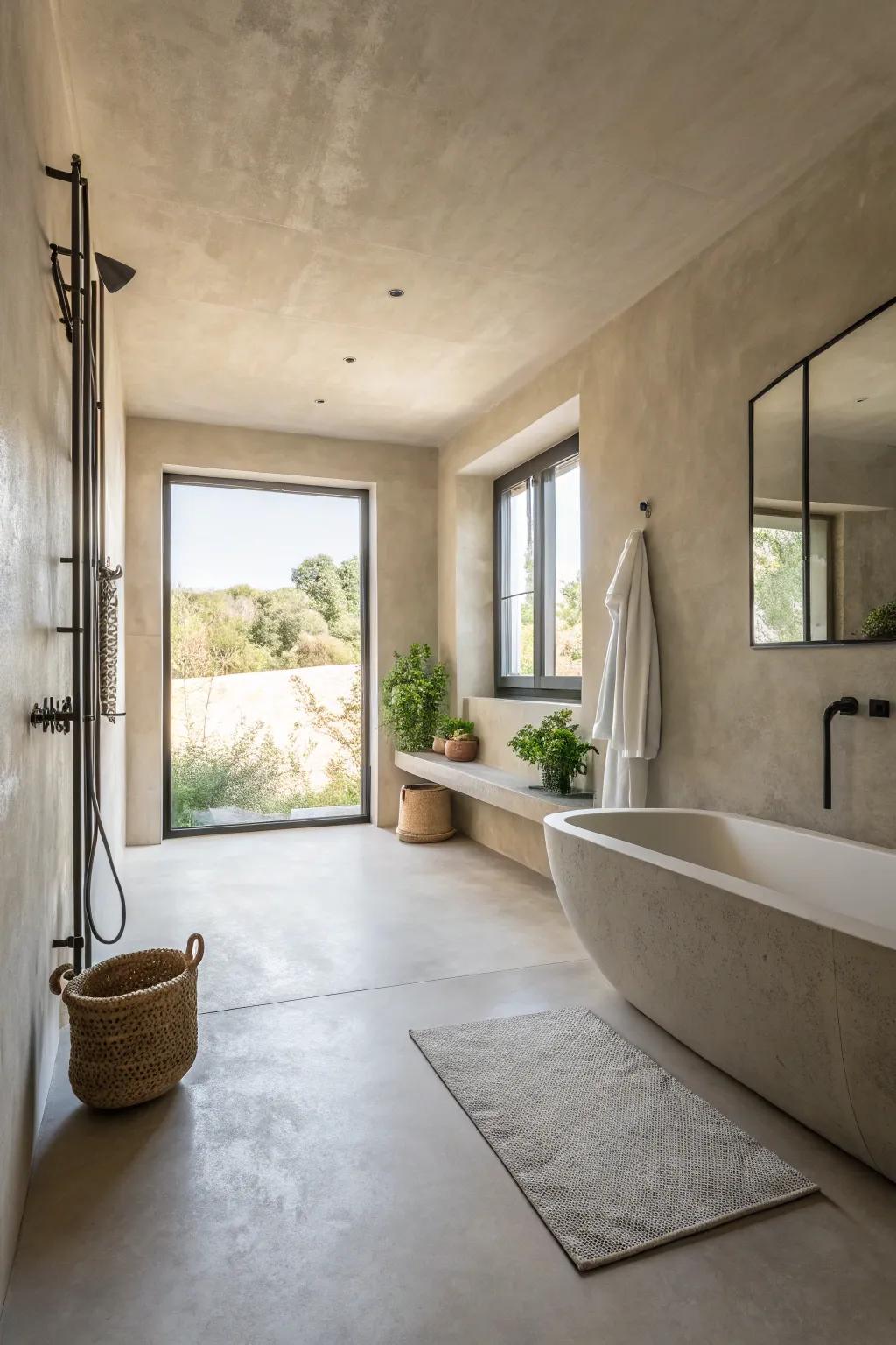 Microcement produces a smooth, seamless surface in wet rooms.