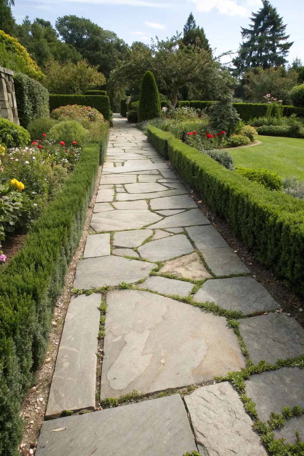 Hardener-filled flagstone path for a solid and long-lasting result.