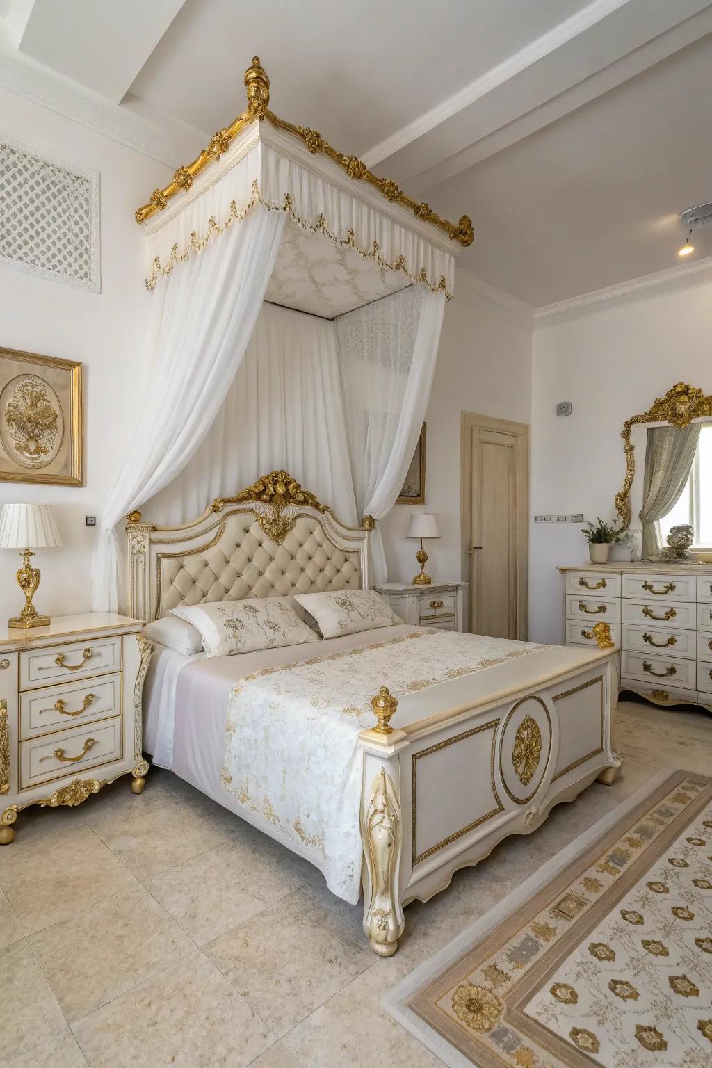 Elaborate gold accents infuse character and sophistication.