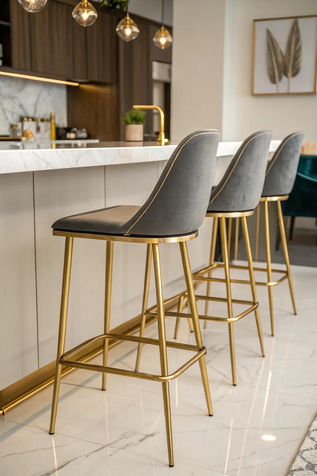 Bar seating featuring gilded features adds flair and coherence.