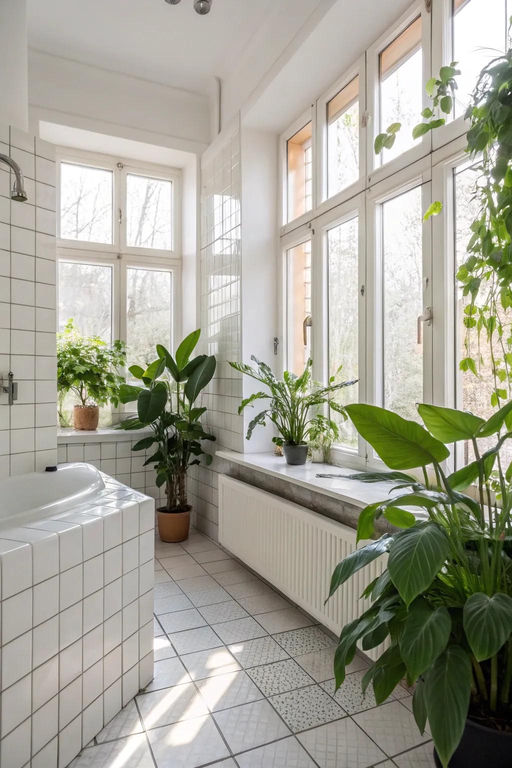 Natural lighting and plant life improve the beauty of bright blocks.