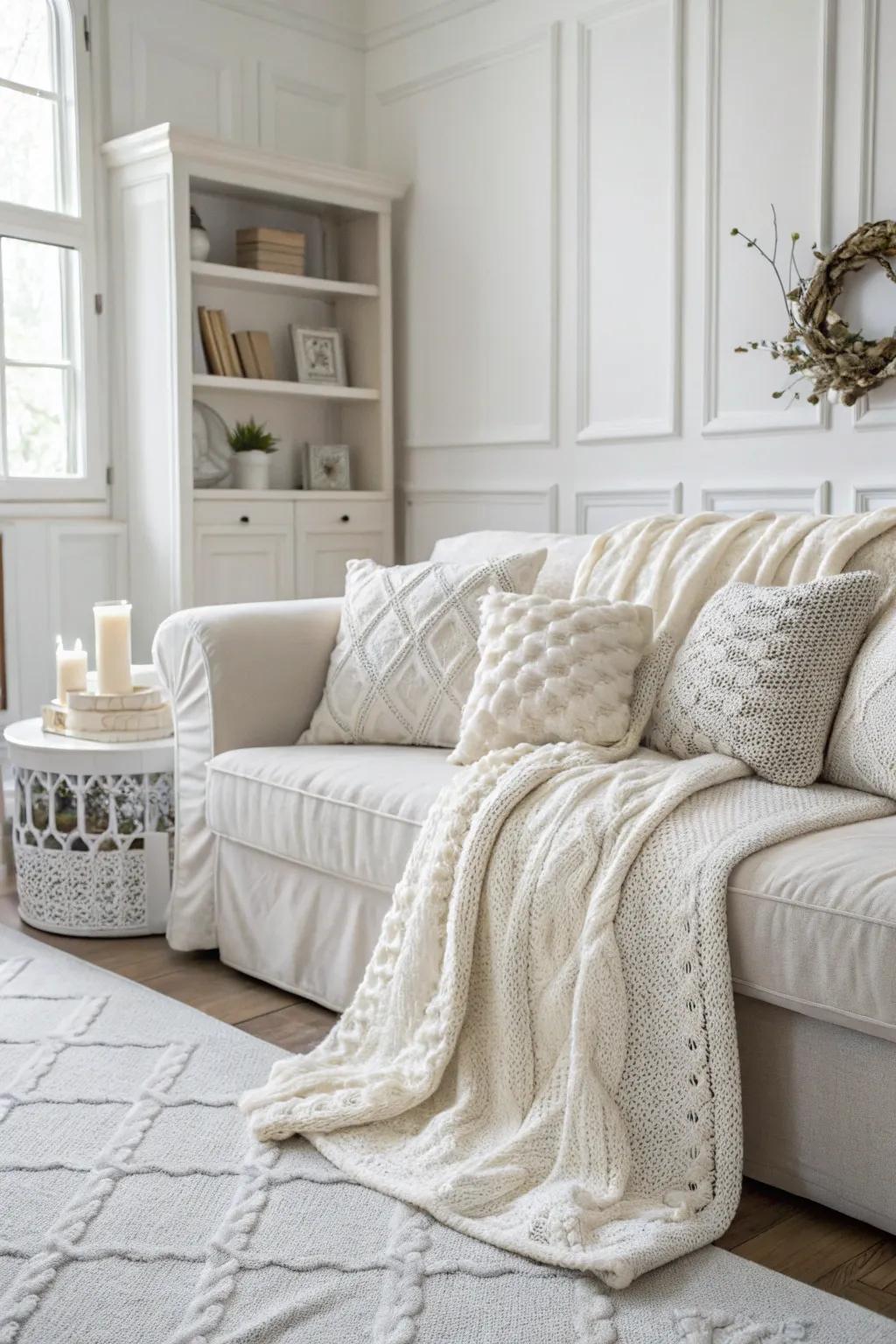 Knit throws and cushions encourage coziness and warmth into your festive design.