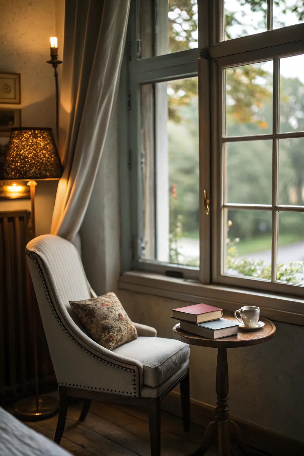 A small, personal window nook perfect for solitary reading.