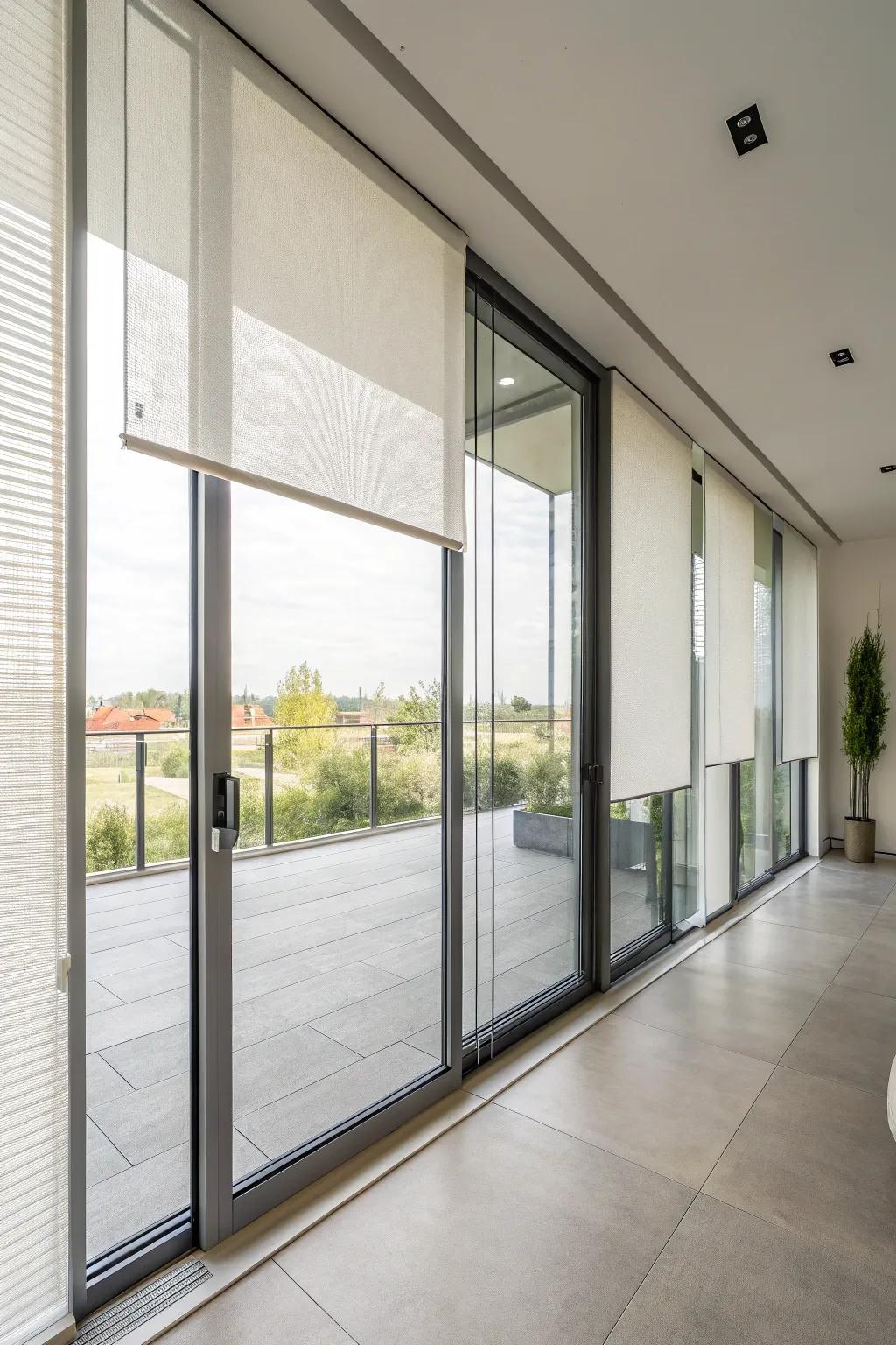 Panel track blinds delivering a sleek and modern option for large sliding doors
