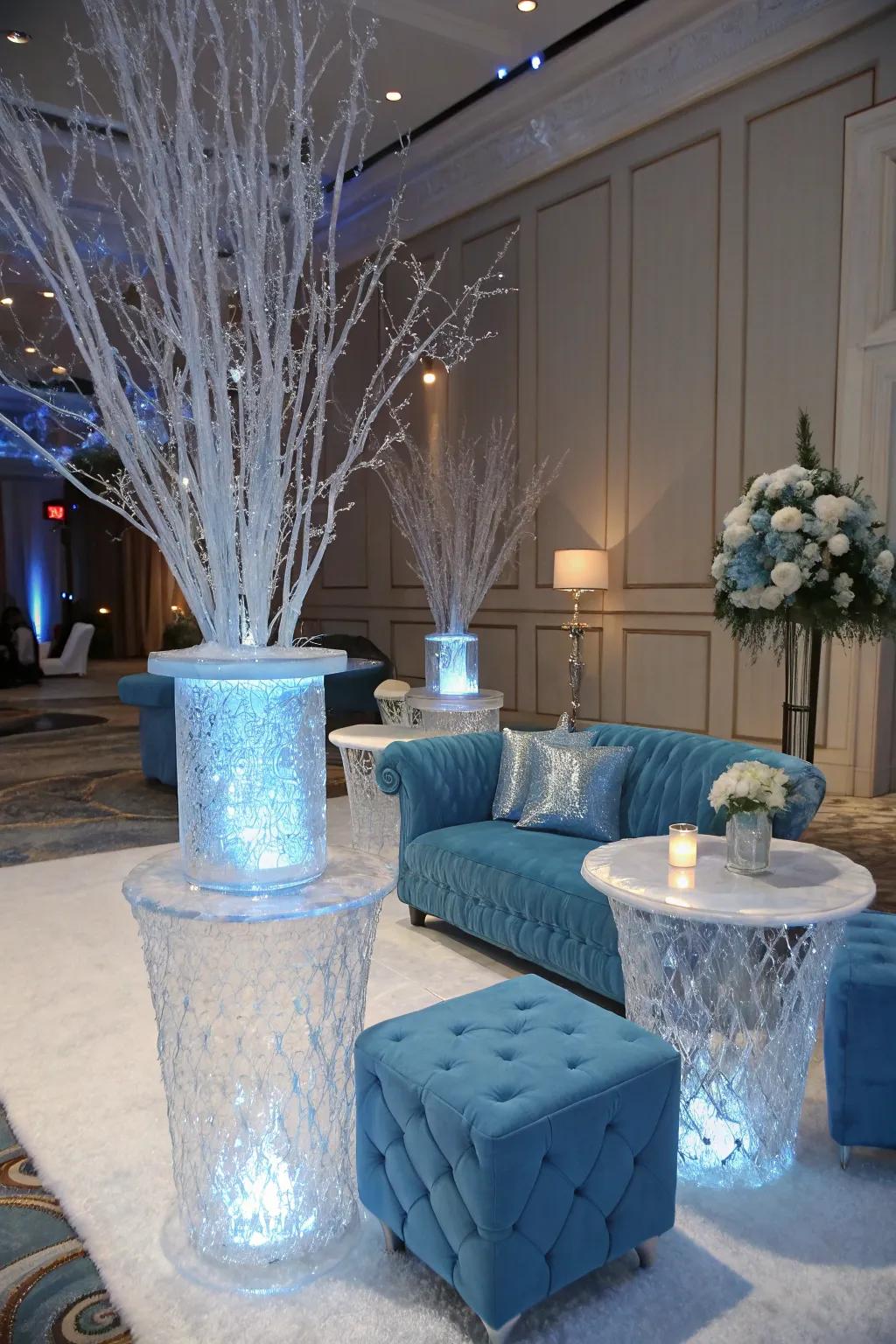 A fashionable icy azure dream theme featuring ice-like design details.