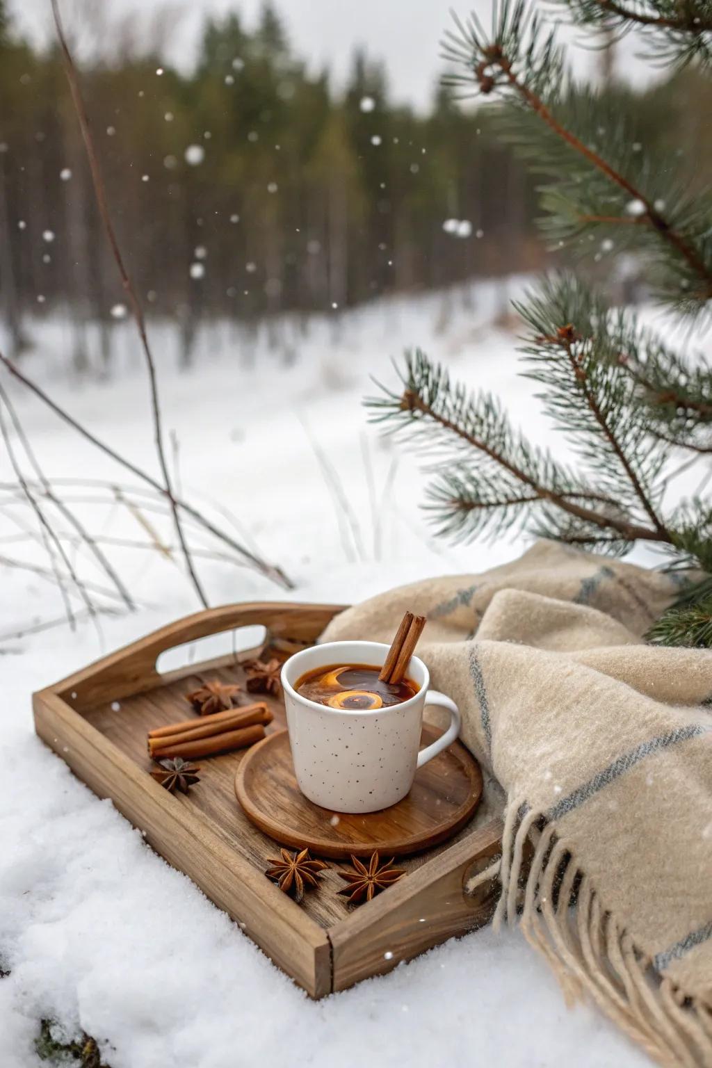 Warm mulled cider brings festive delight to your picnic.