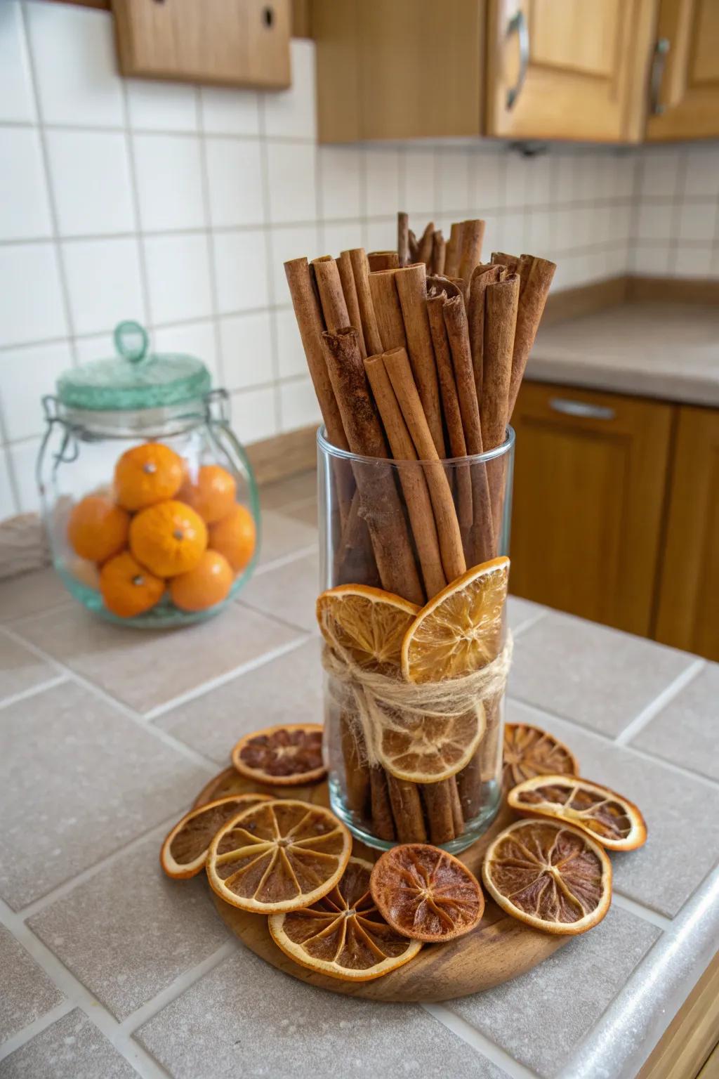 A citrus and spice blend crafts an intimate and fragrant decor element.