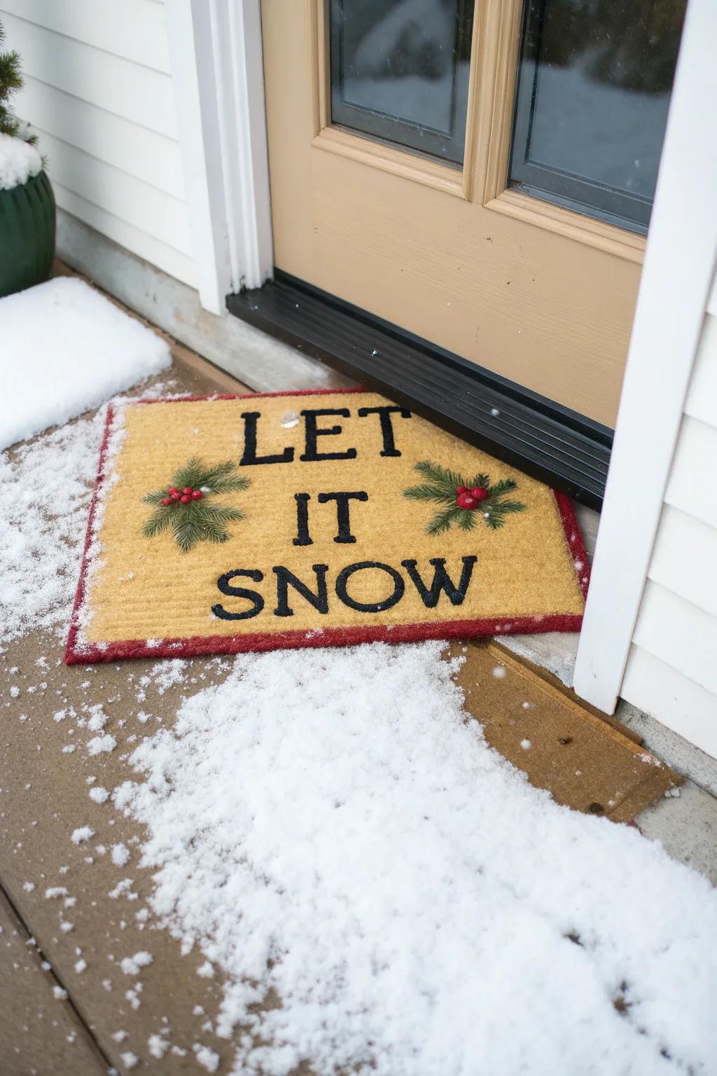 A winter-inspired rug welcomes visitors stylishly.