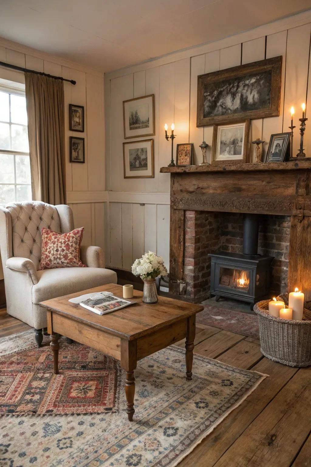 Comfortable country-style space with vintage repurposed timber flooring.