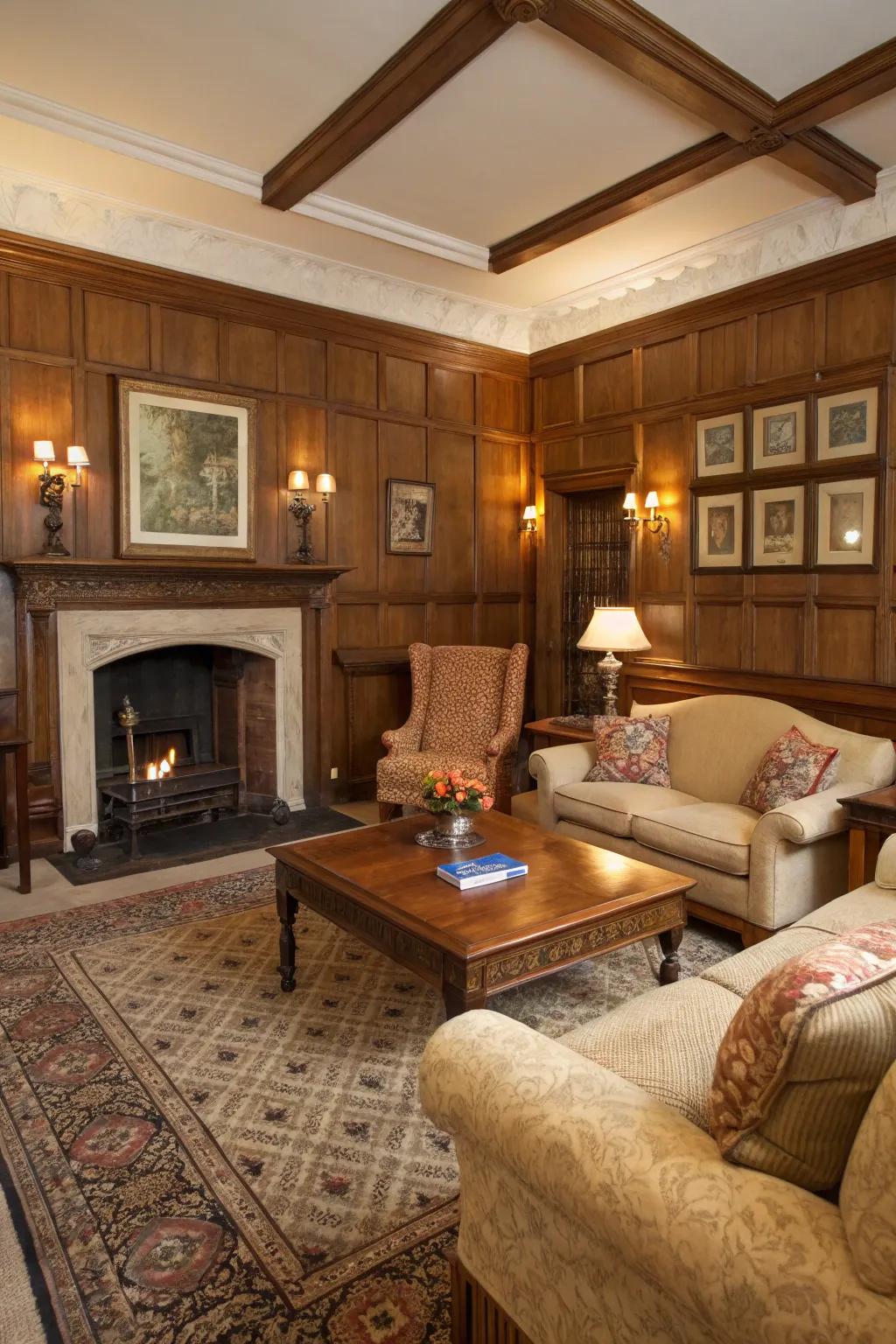 Traditional timber paneling imparts everlasting sophistication.