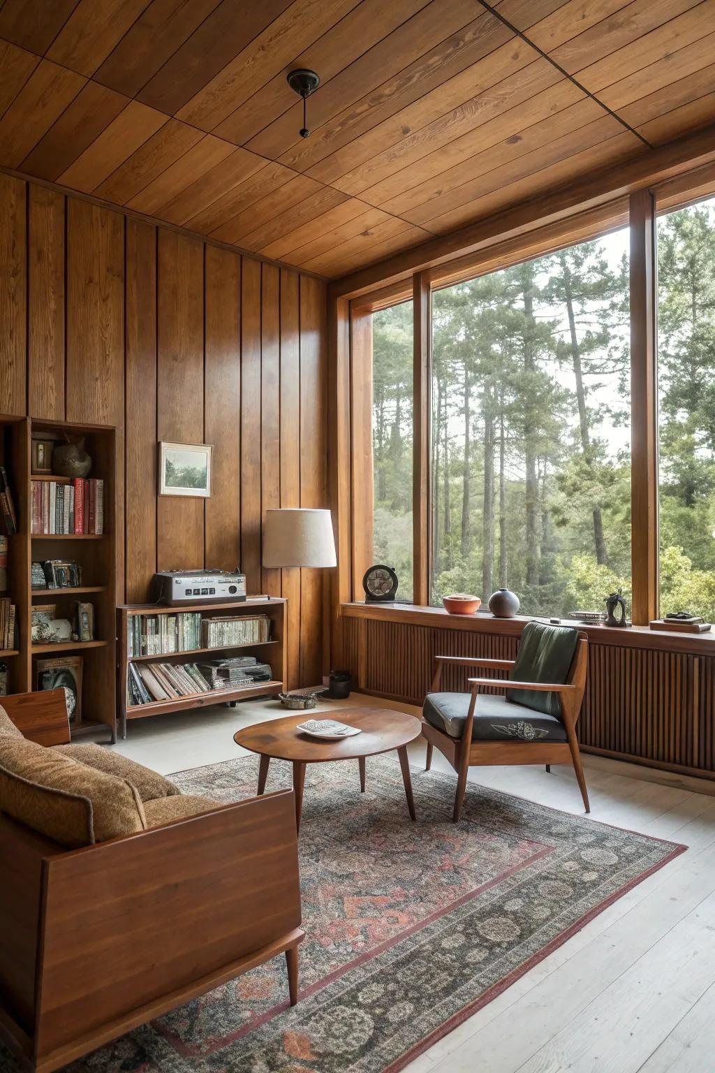 Mid-century modern timber cladding imparts a vintage allure.
