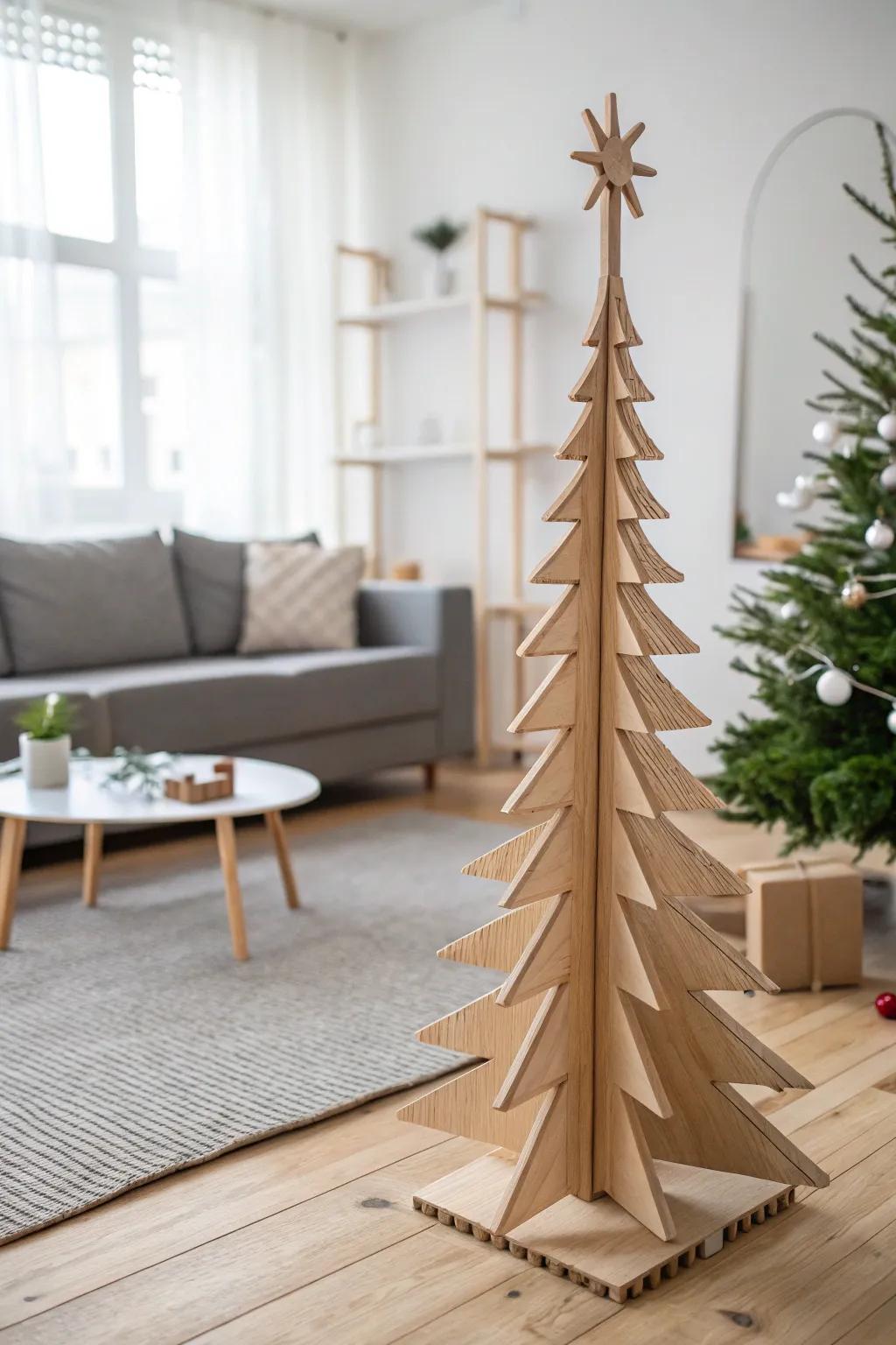 A minimalist wood tree that embodies simplicity and elegance.