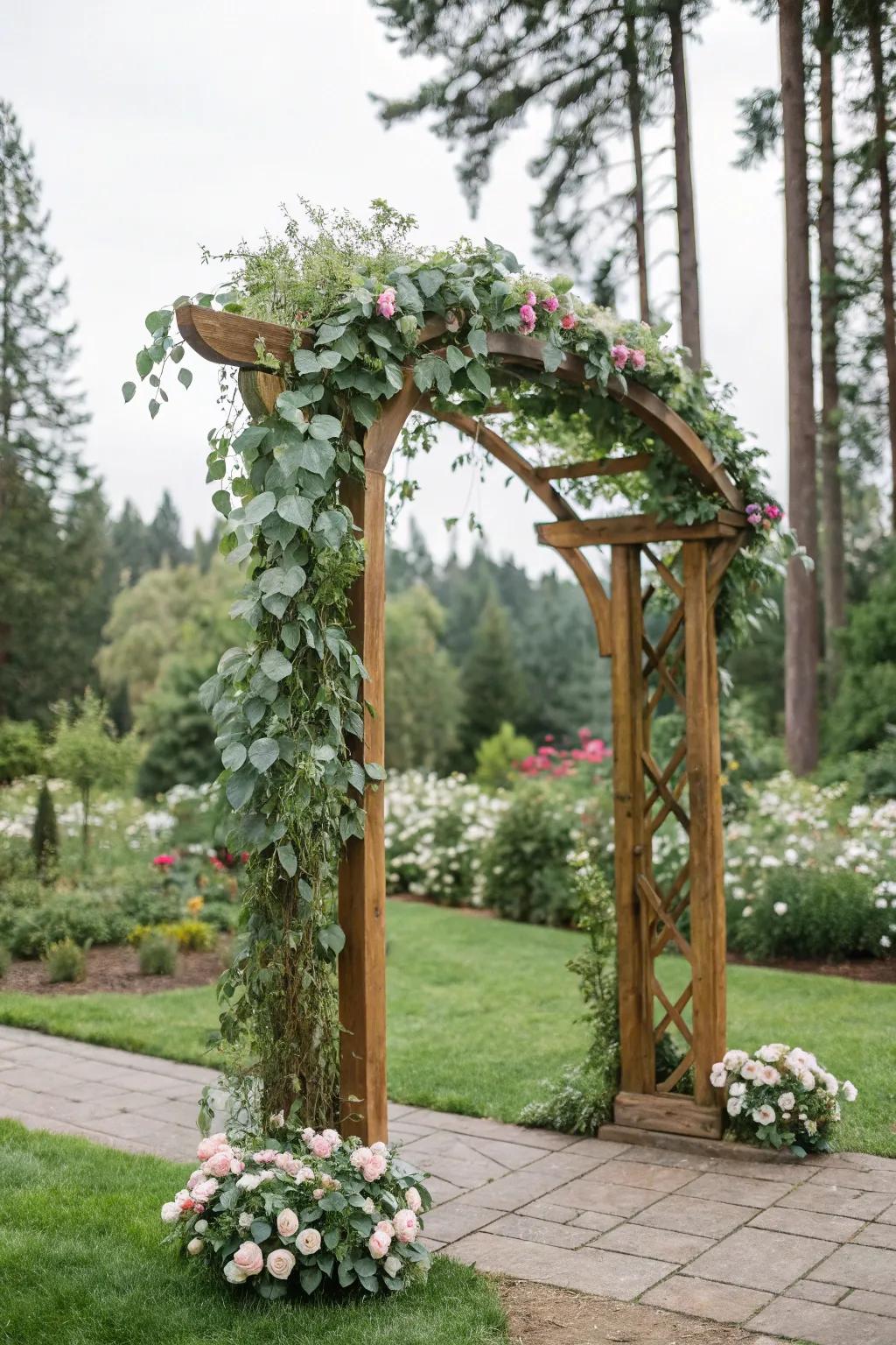 Natural greenery transforms your arch into a botanical sanctuary.
