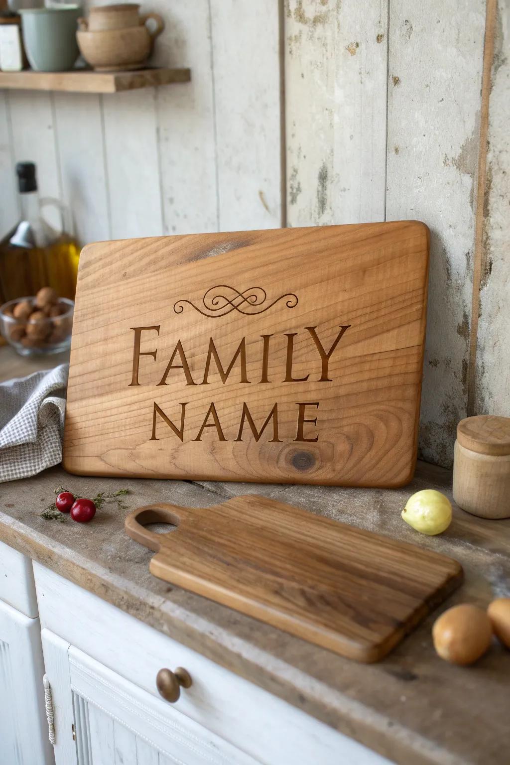 A customized cutting board injecting charm into cooking experiences.