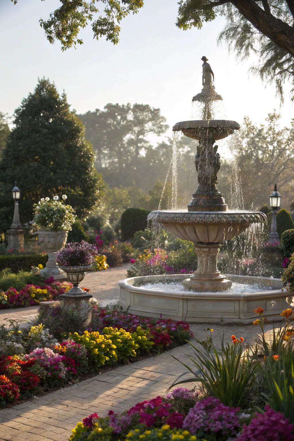 An artistic sculpture fountain that also functions as a striking garden showpiece.