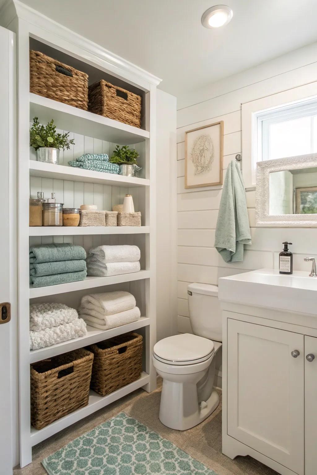 Smart storage solutions keep this powder room tidy.