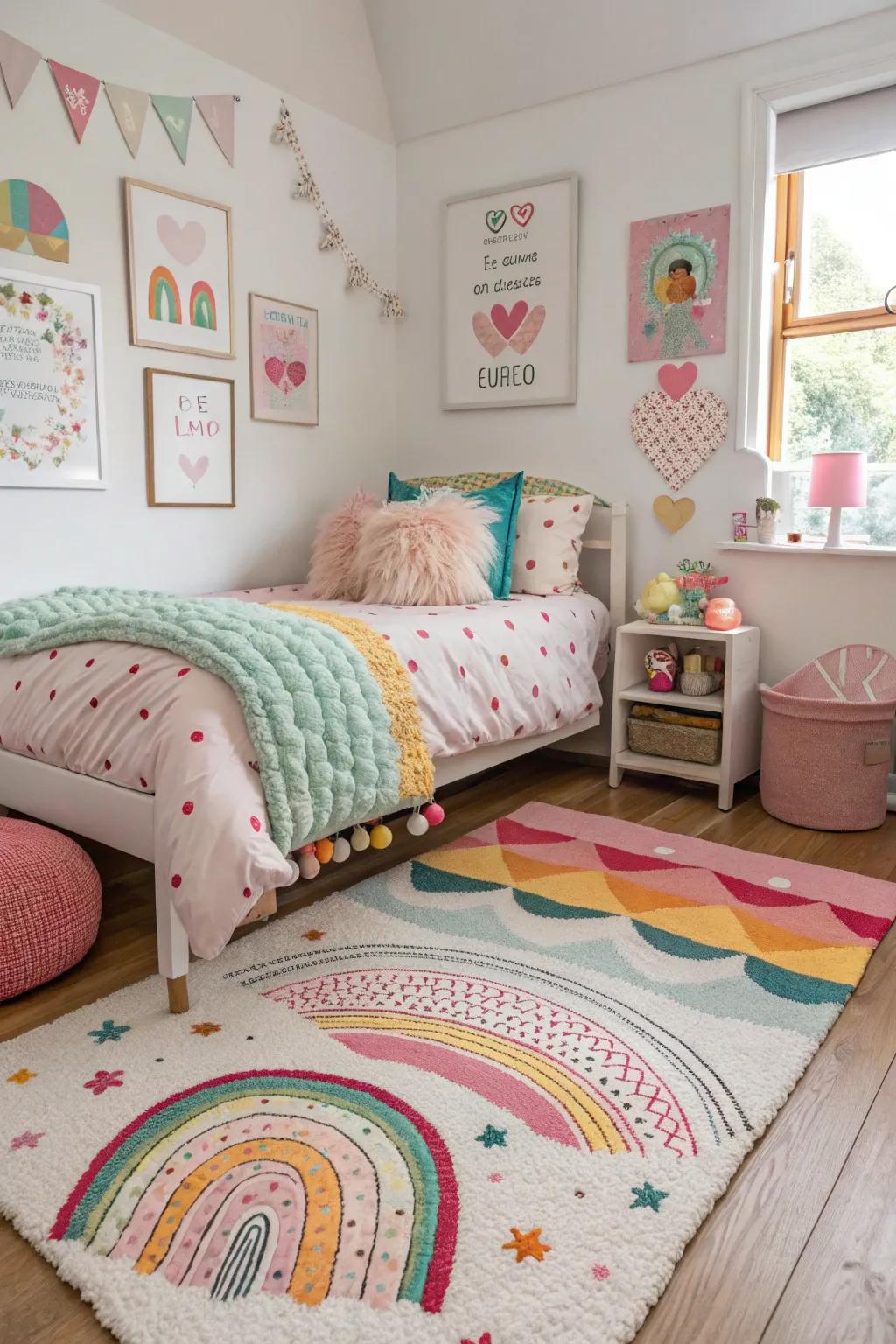 Playful fabrics add vibrancy and personality to the bedroom.