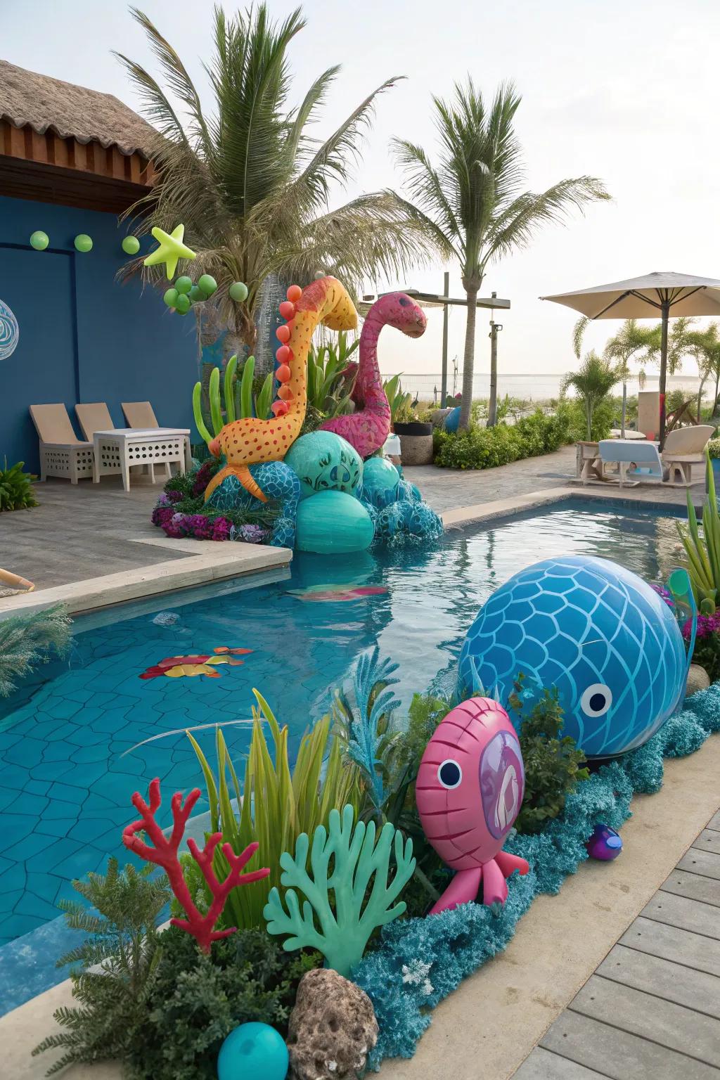 Dive into a sea of enjoyment using submerged aquatic-themed embellishments.