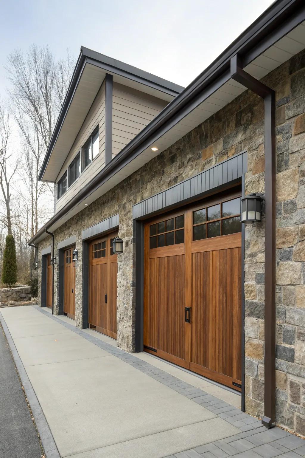 A stunning blend of materials for a unique garage facade.