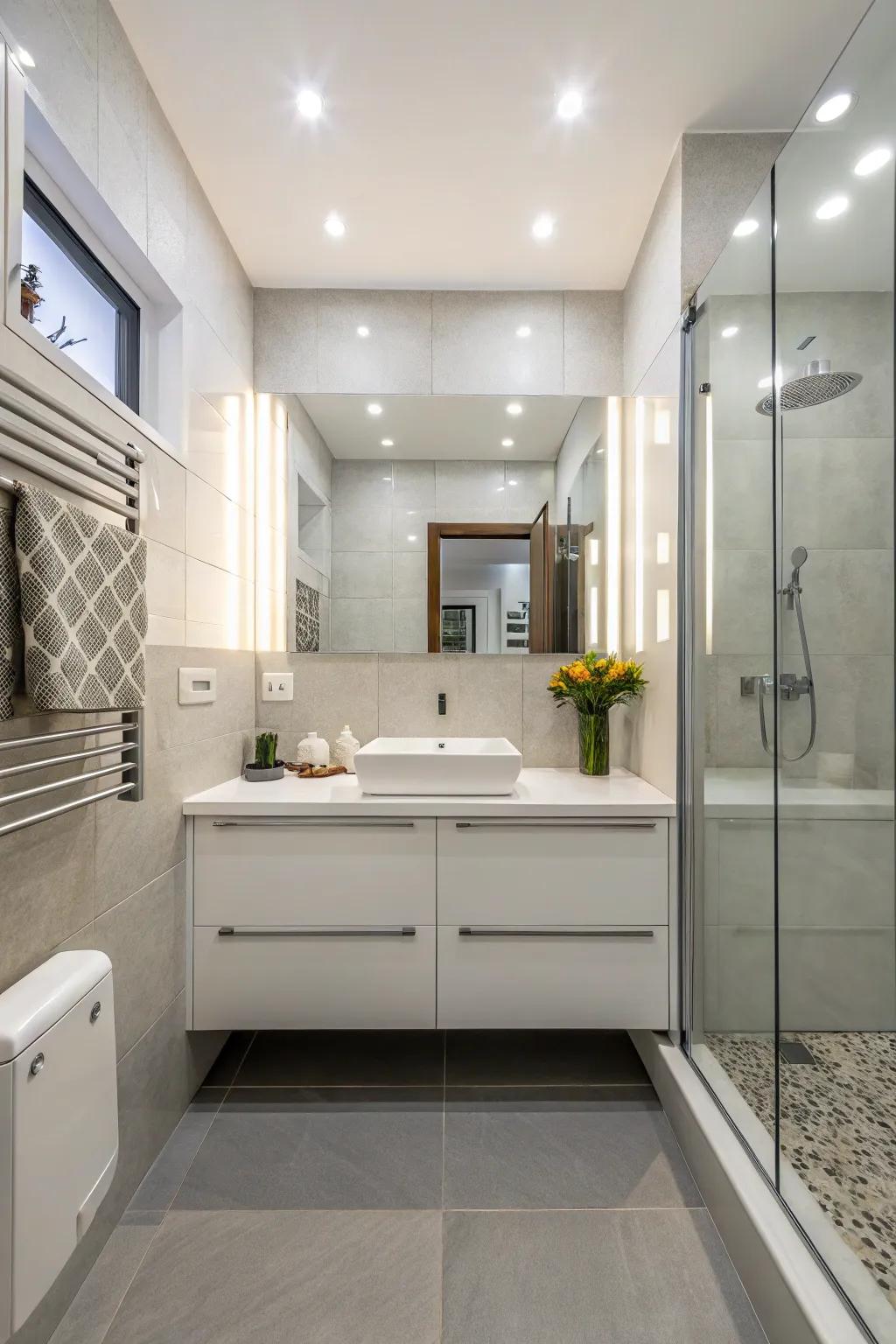 Free-hanging vanities amplify both visual appeal and space efficiency within petite bathrooms.