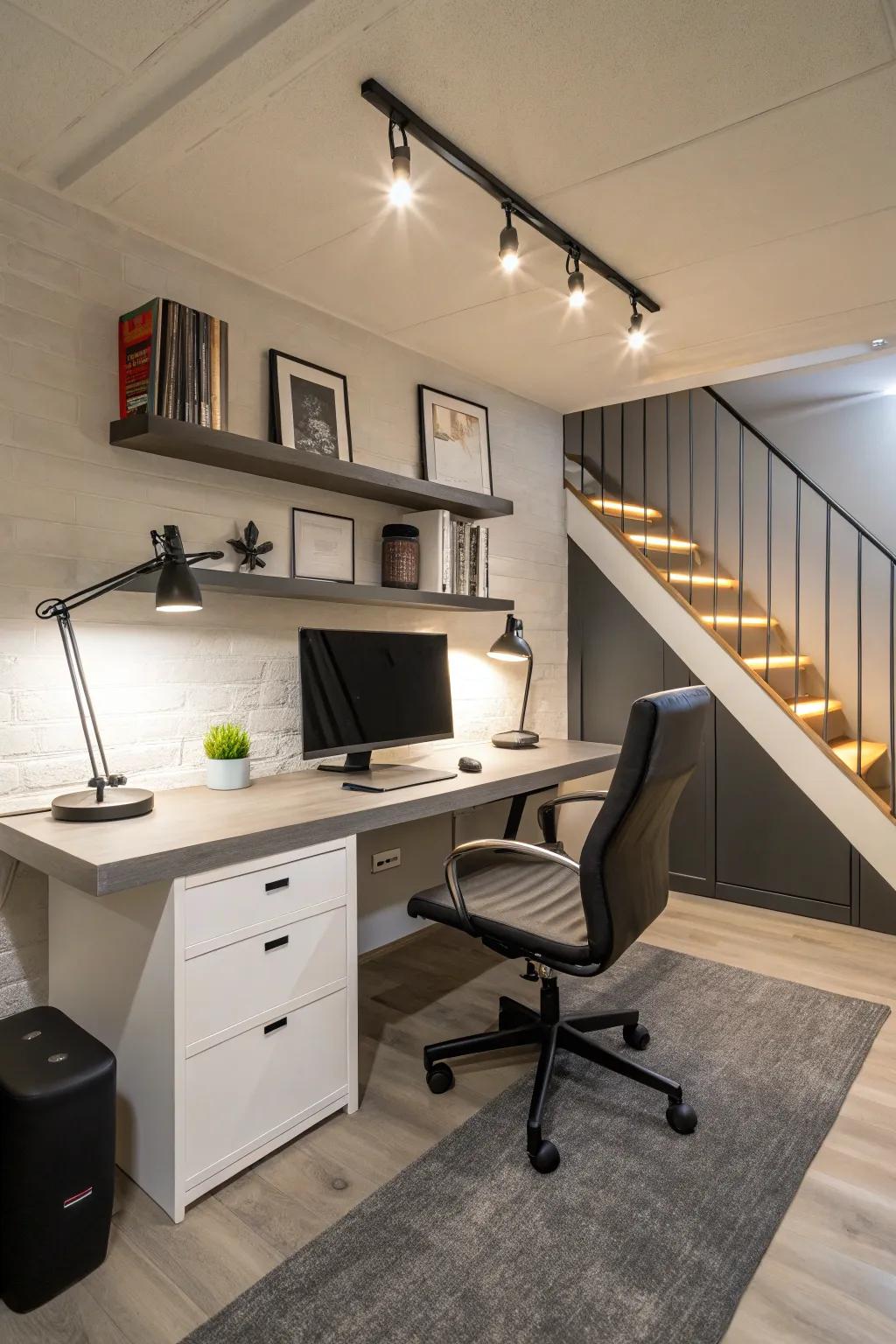 Design a home office that promotes comfort and efficiency.