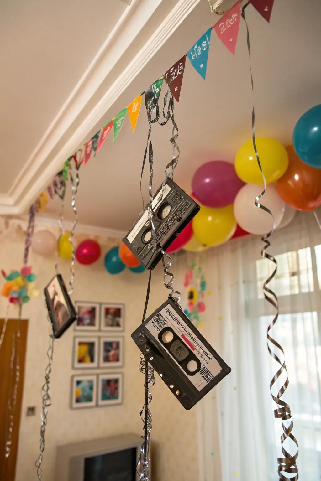 A cassette tape garland gives a nostalgic element to your decorations.