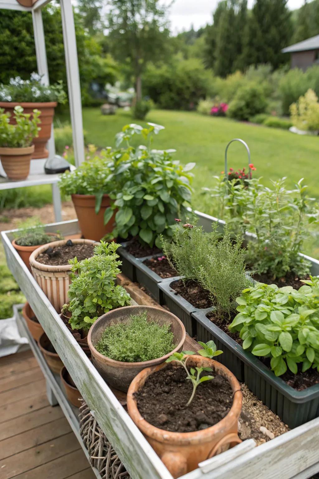 Attendees delight in planting herbs at a garden celebration station.