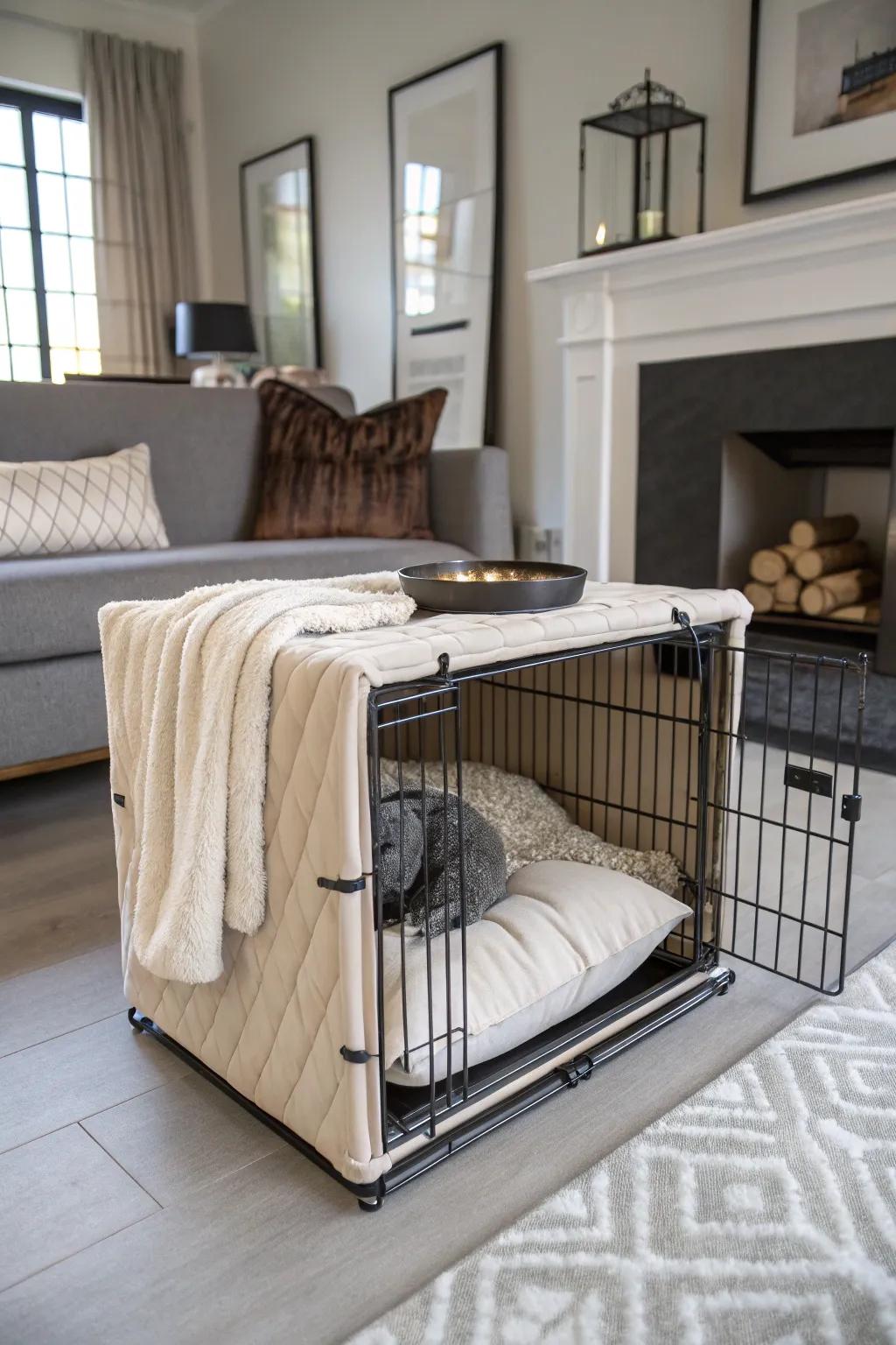 Build a cozy hideaway for your pup using soft accents.