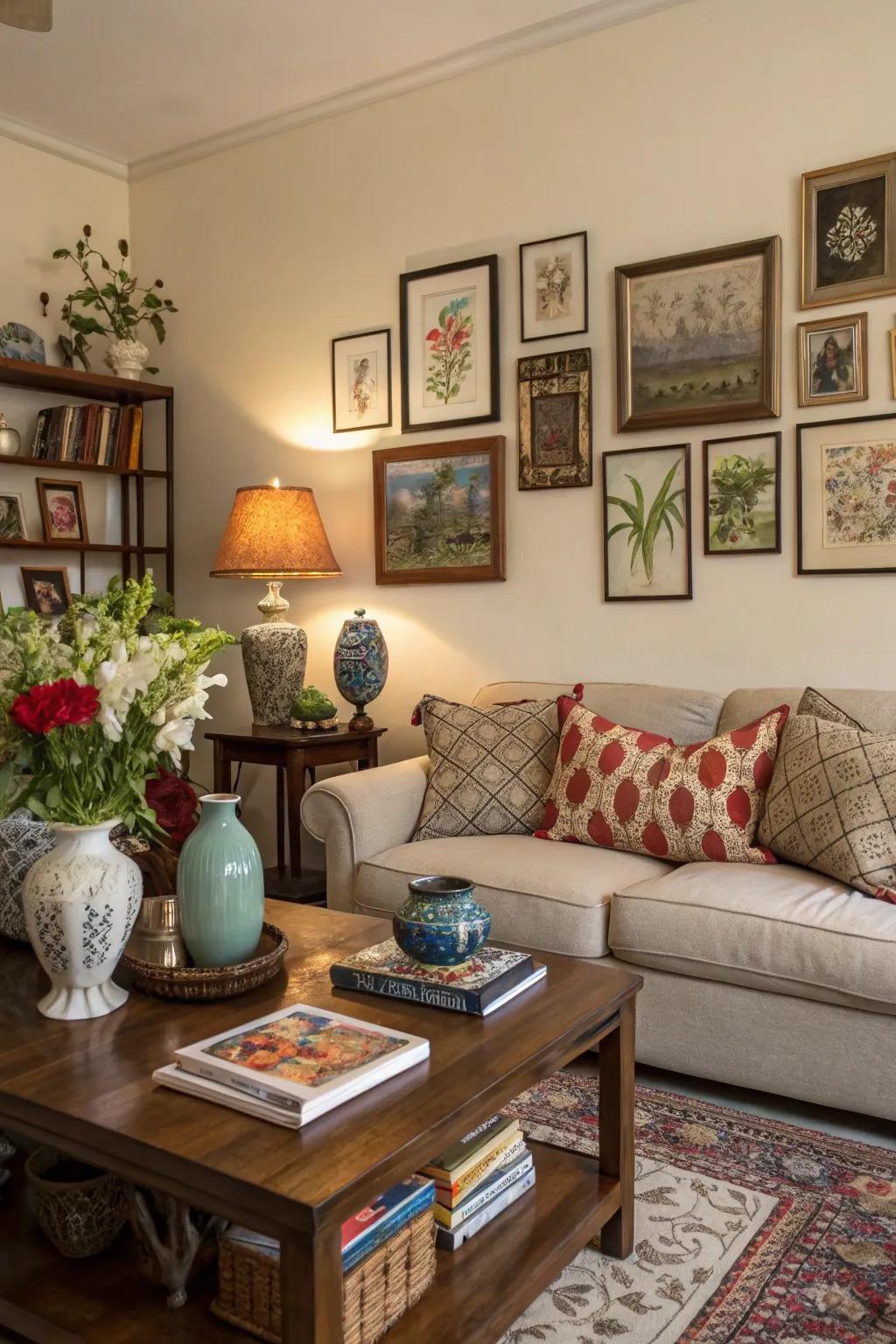 A customized living space featuring hand-picked artwork and décor.