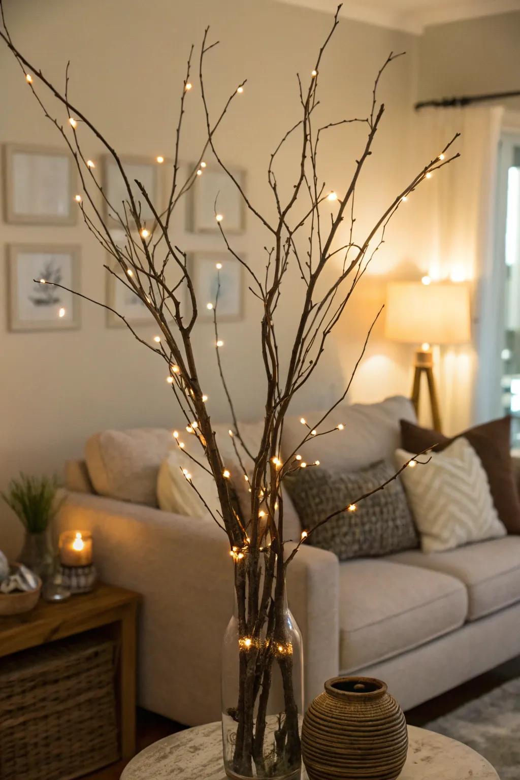 Naked stems featuring shimmering lights creating a tranquil style