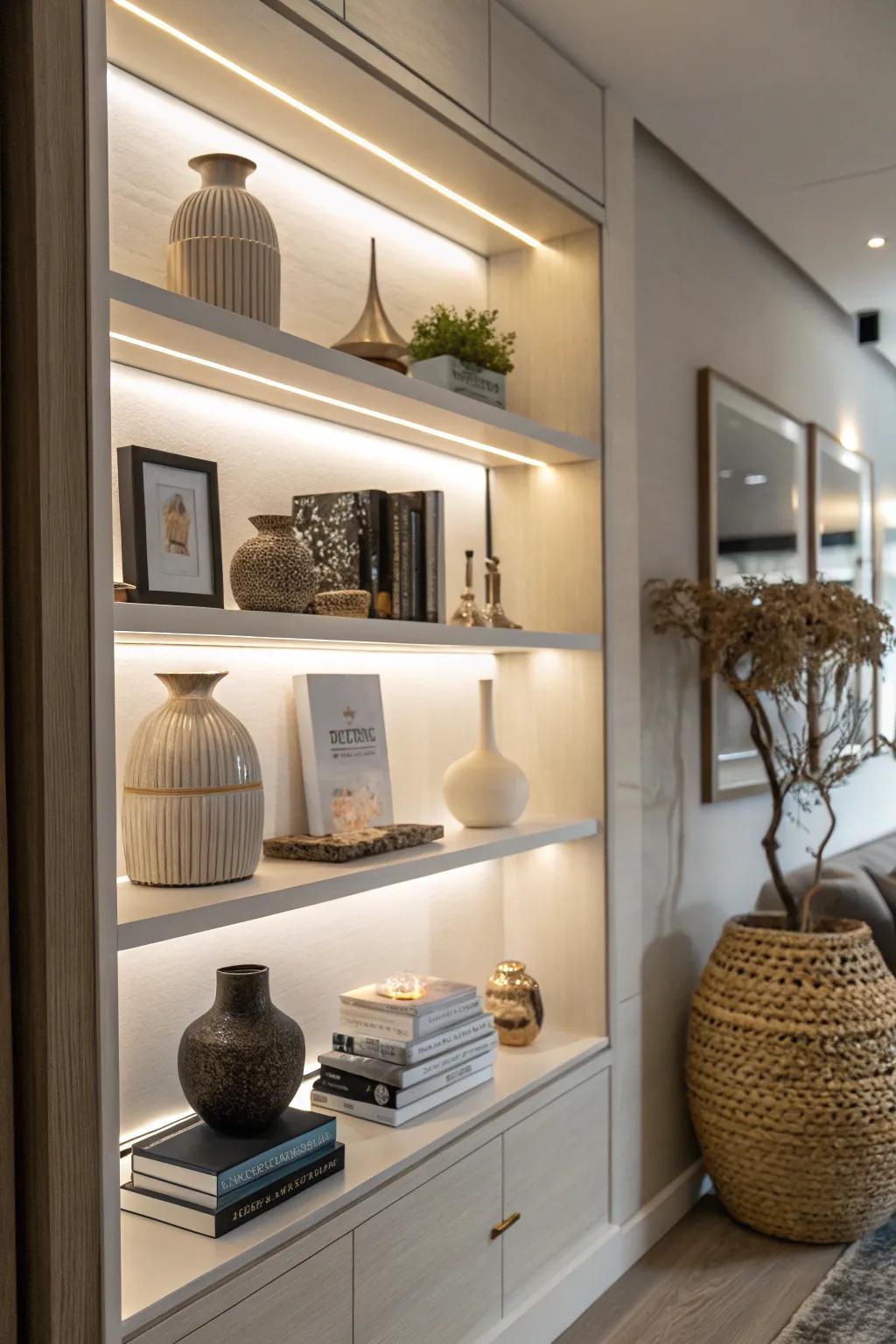 Improve your shelves using integrated illumination to achieve a warm glow.