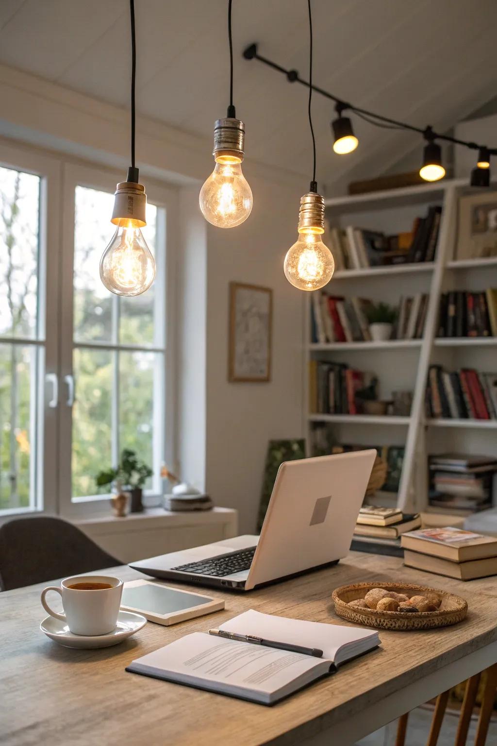 A home office showcasing intelligent light bulbs for adaptable lighting.