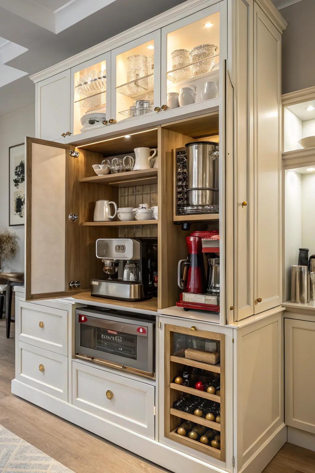 Multi-level storage holds a variety of appliances, making the most of space and order.
