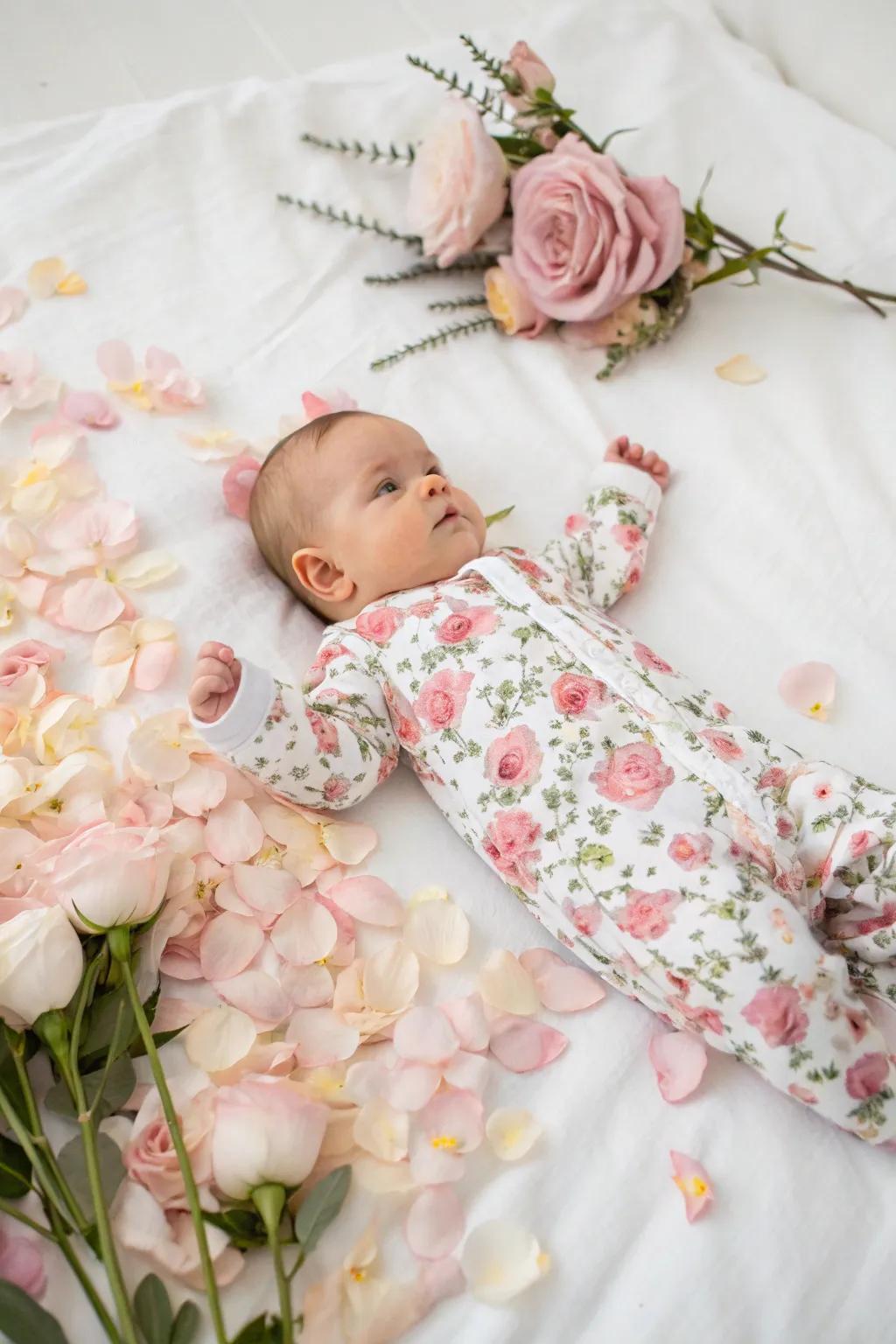 Flowered Baby: Embrace the subtle beauty of springtime with a floral touch.