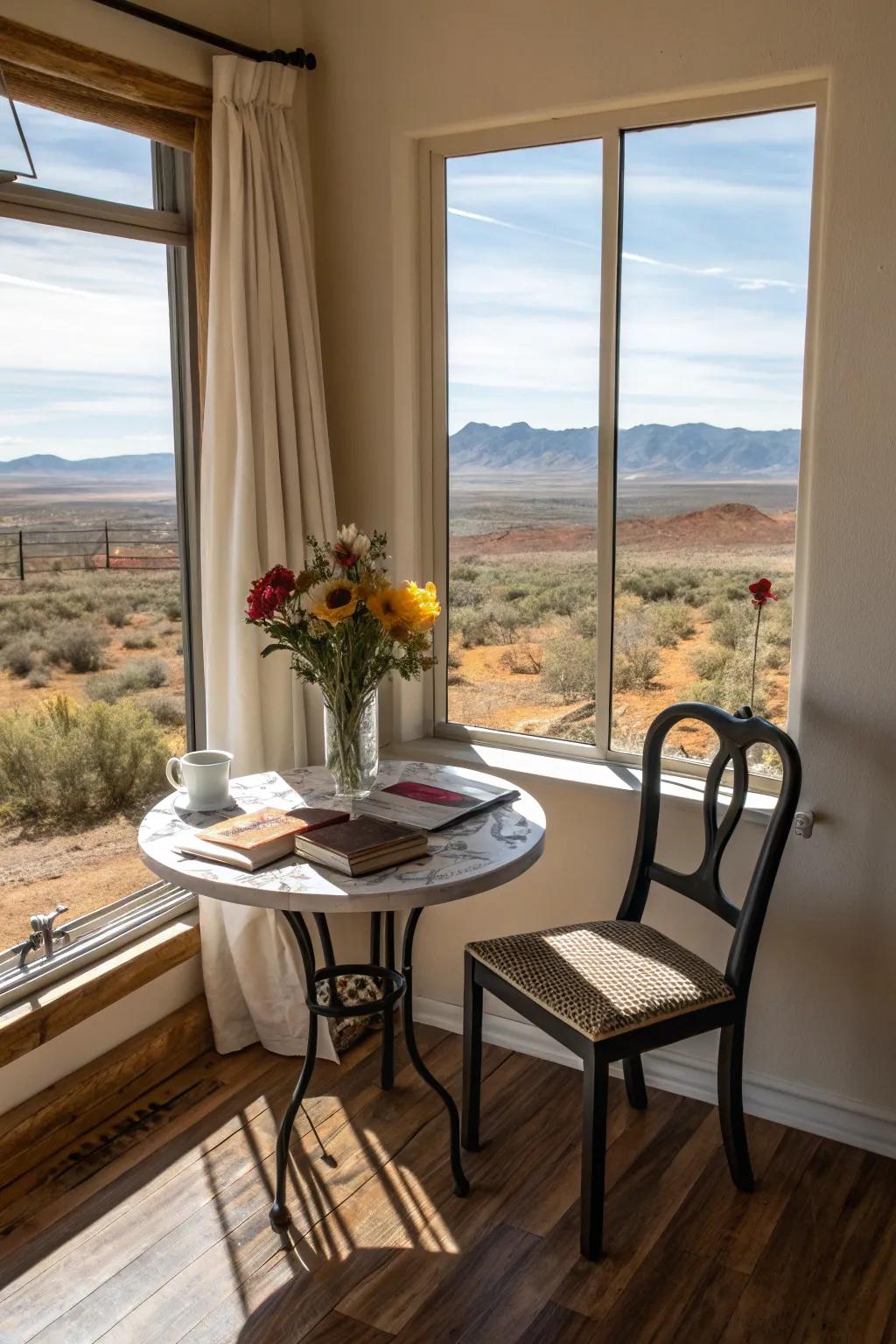 An eating spot with a view, perfect for enjoying meals in an Arizona room.