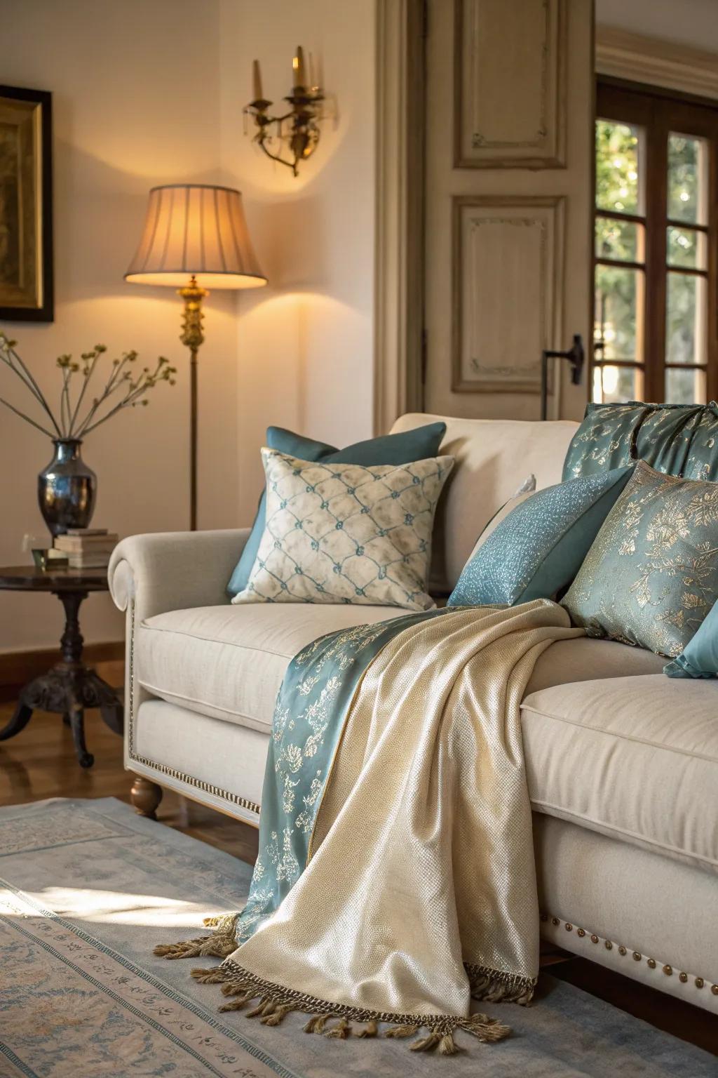 Silken fabrics introduce a sensation of opulence and gentleness.