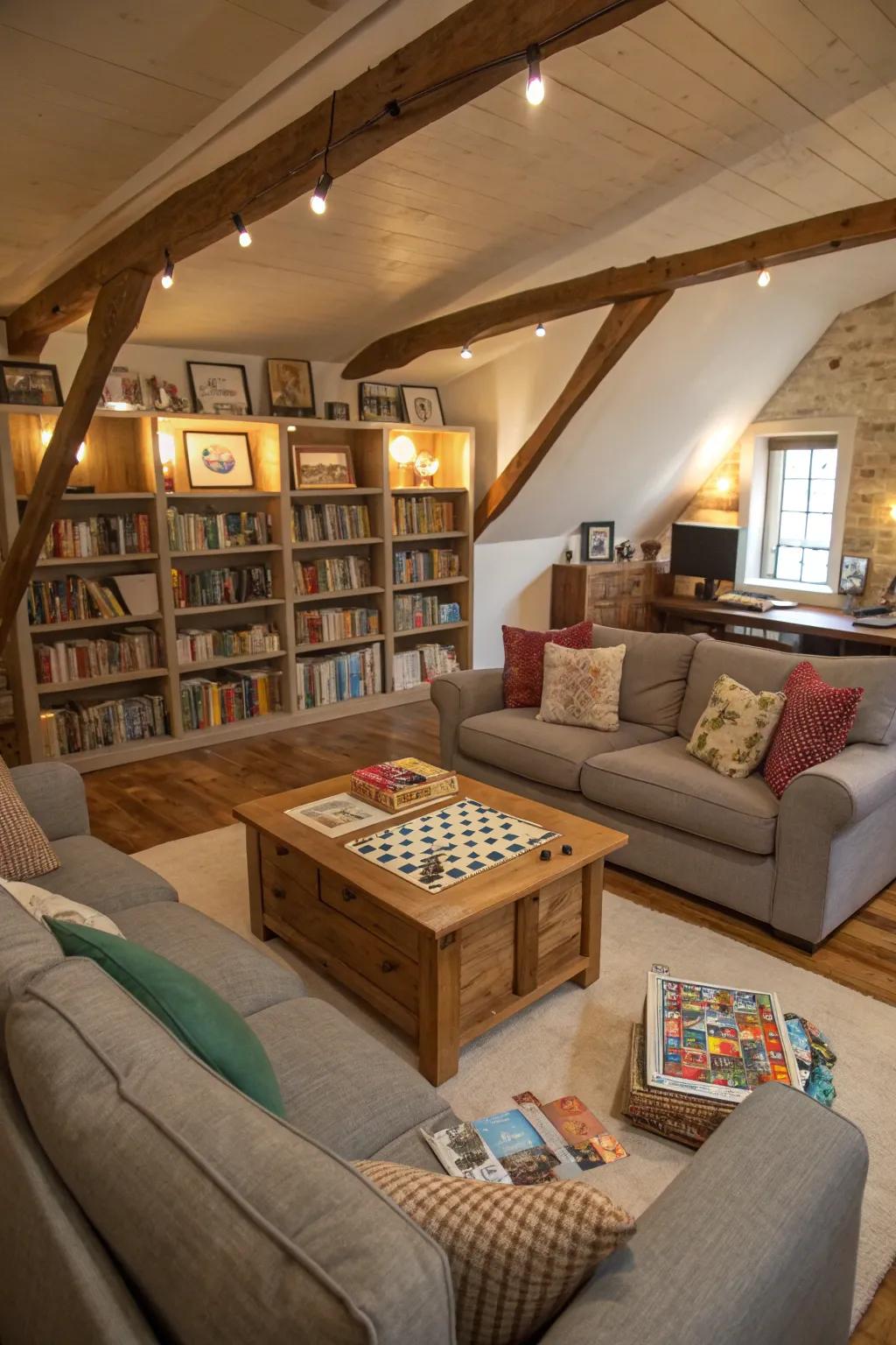 The attic serves as a wonderful setting for memorable family moments.