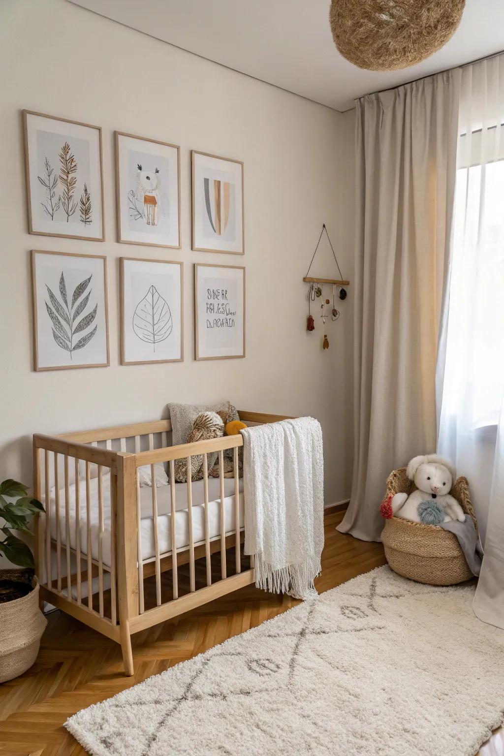 Wall decor adds a personal touch to the baby area, making it welcoming and special.