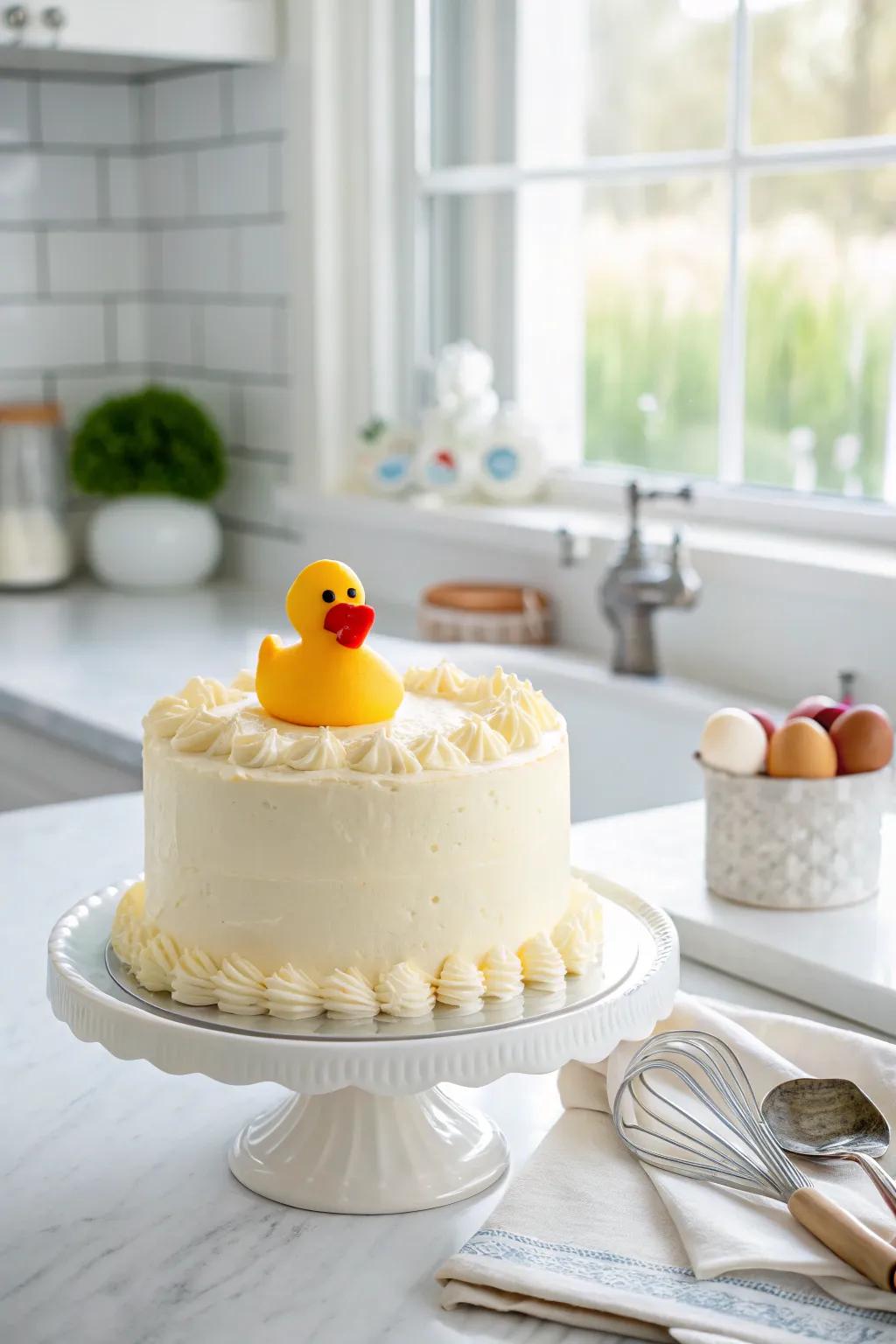 Whimsical plaything duck cake for an enjoyable detail.
