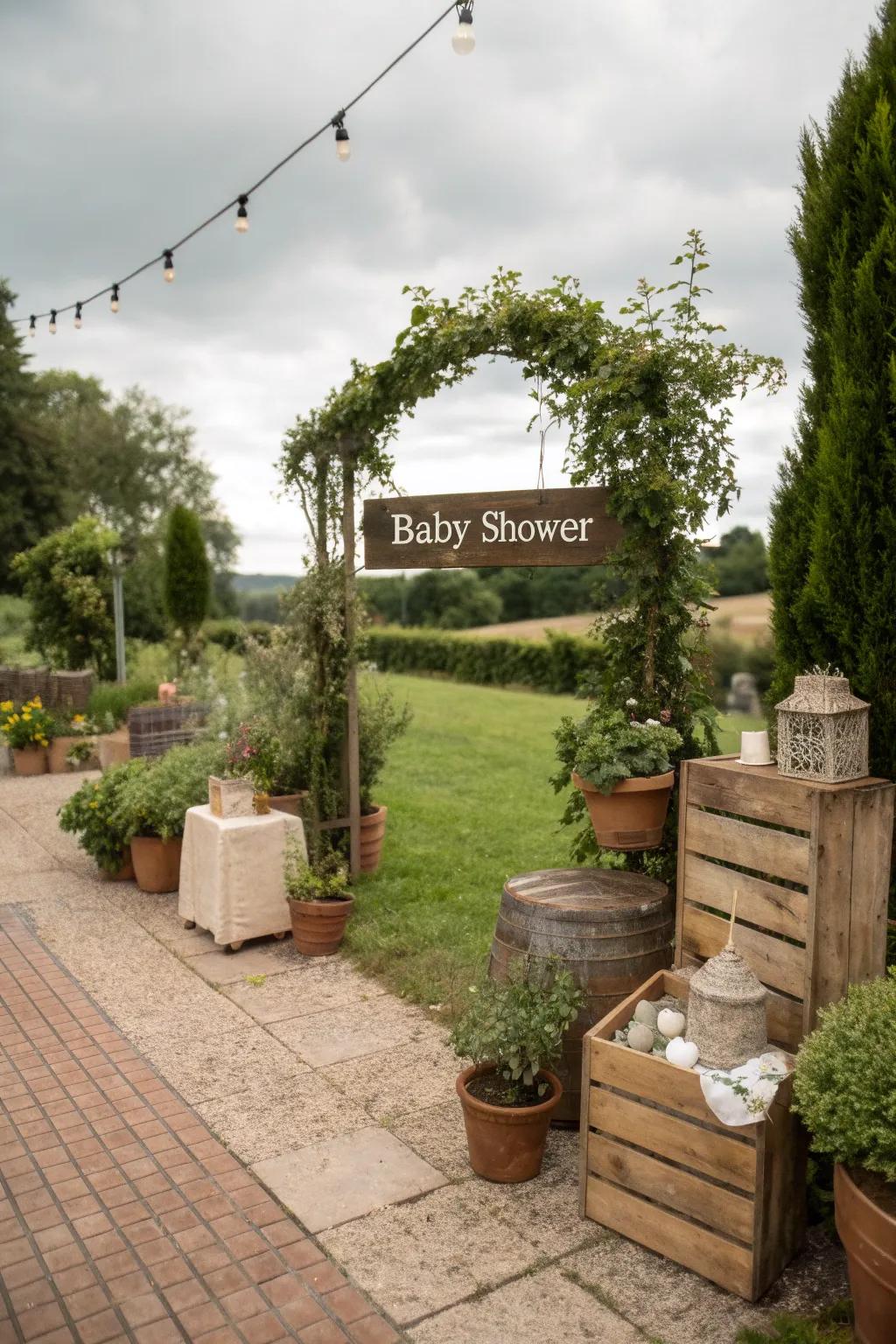 Homespun accents infuse charm and individuality into the baby shower's welcome area.